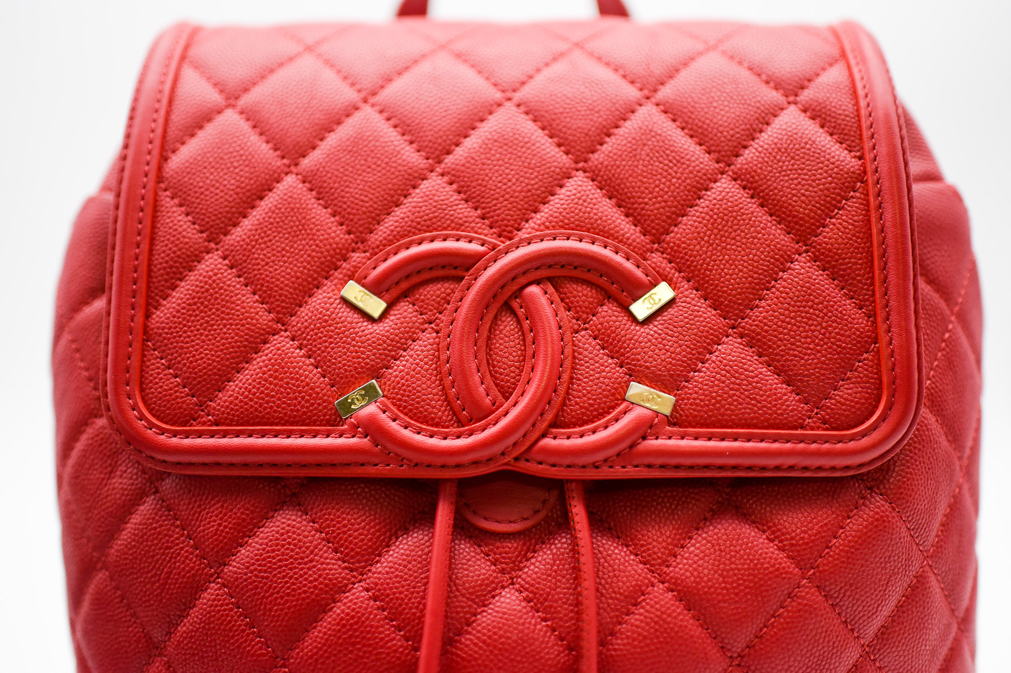 Chanel Backpack Filigree Red Caviar Leather, Gold Hardware