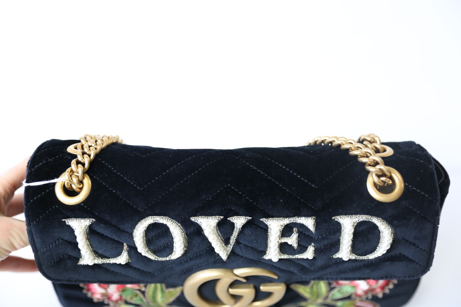 Gucci Marmont Medium, Black Velvet Loved Embroidered, New in Dustbag WA001