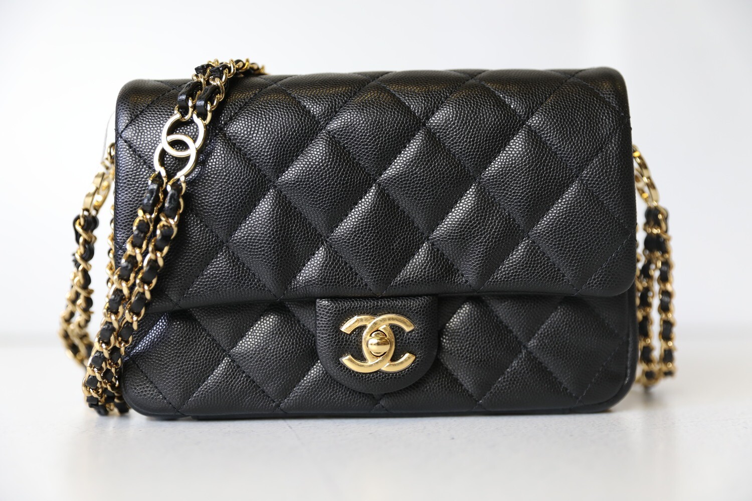 Chanel Seasonal Chain Around Flap Small, Black Caviar with Gold Hardware,  Preowned in Box WA001