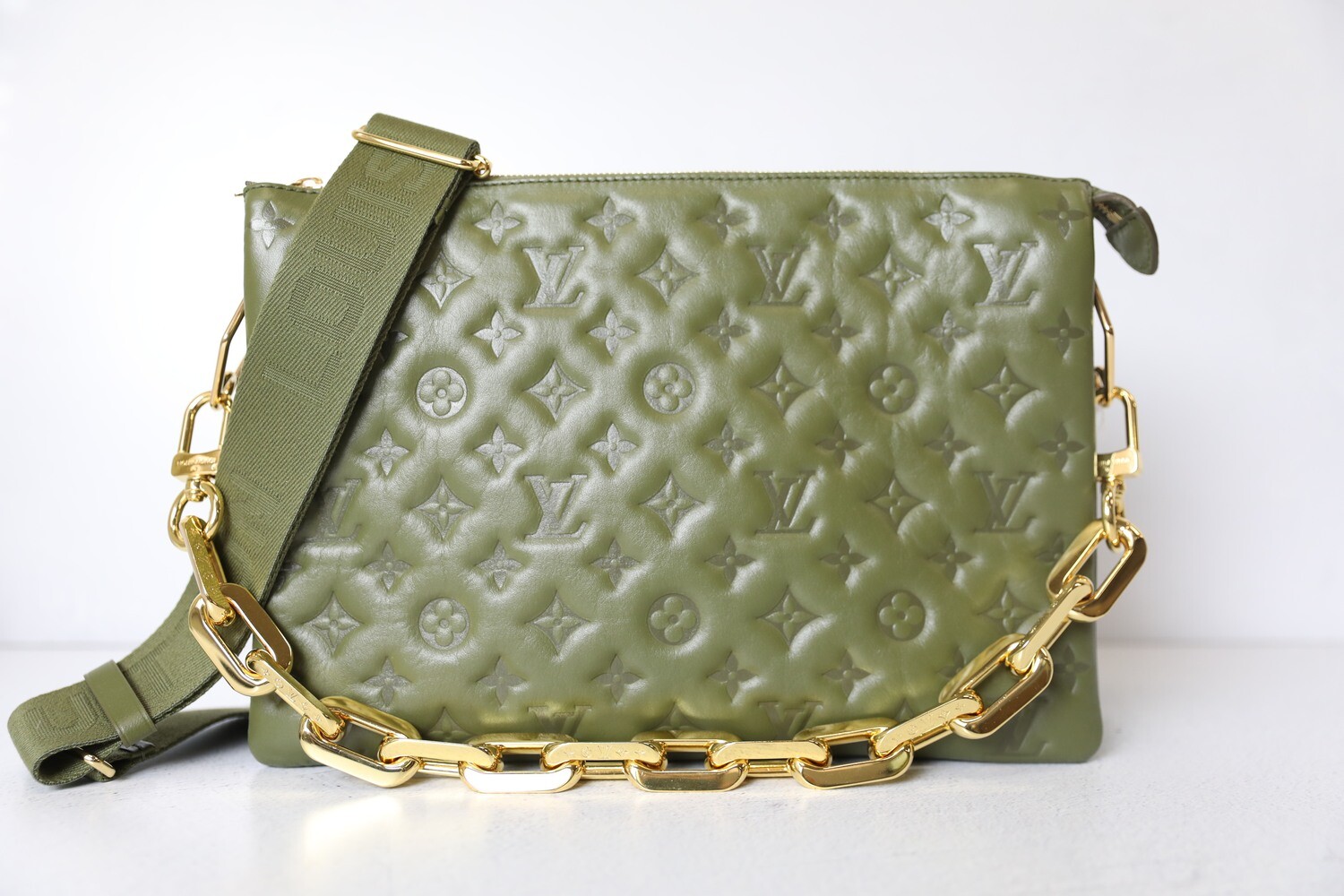 Louis Vuitton Coussin MM Khaki Green Lambskin Gold Hardware