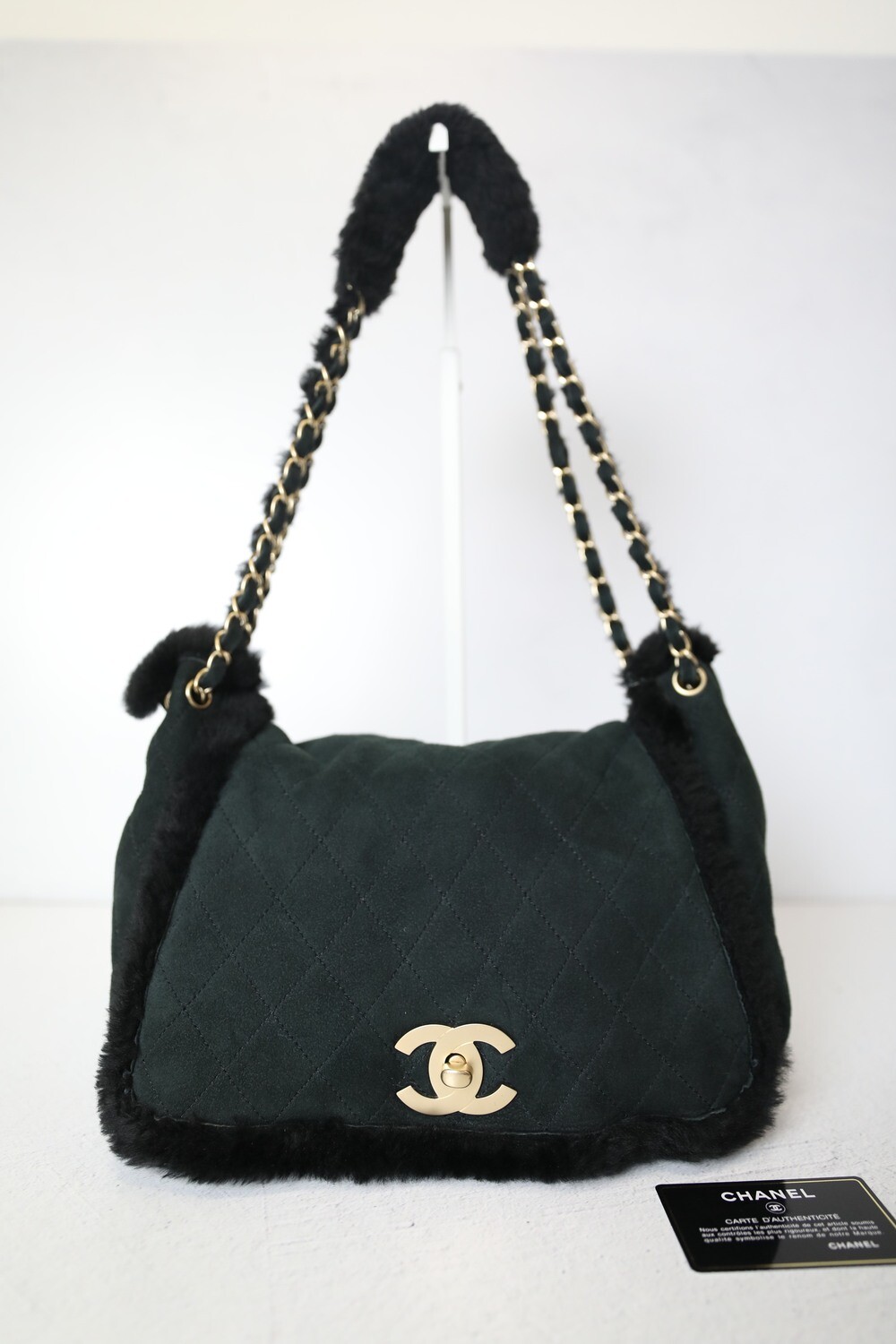 Chanel Suede and Shearling Flap, Black with Gold Hardware, Preowned in  Dustbag WA001