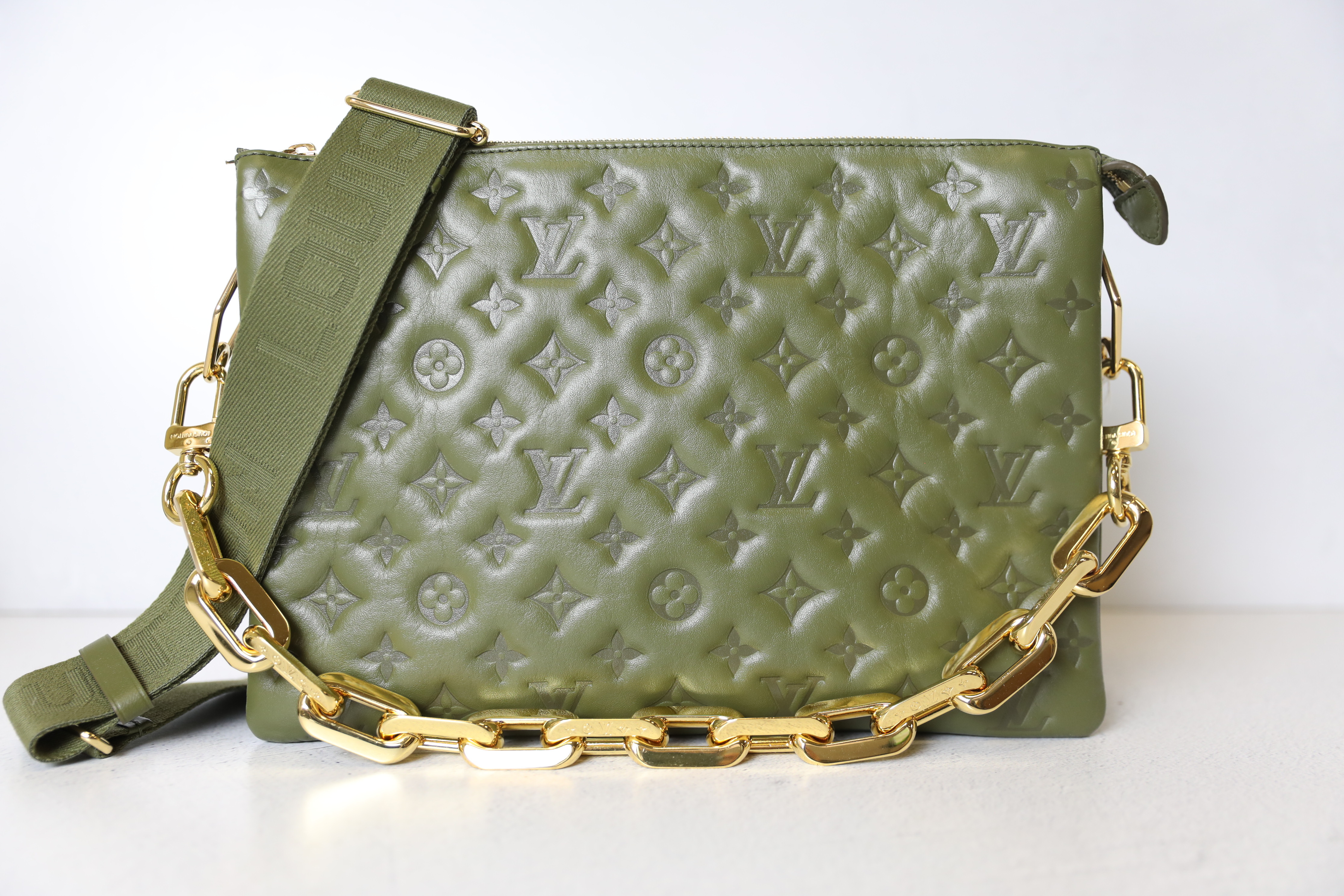 Louis Vuitton Coussin MM Khaki in Puffy Lambskin with Gold-tone - US
