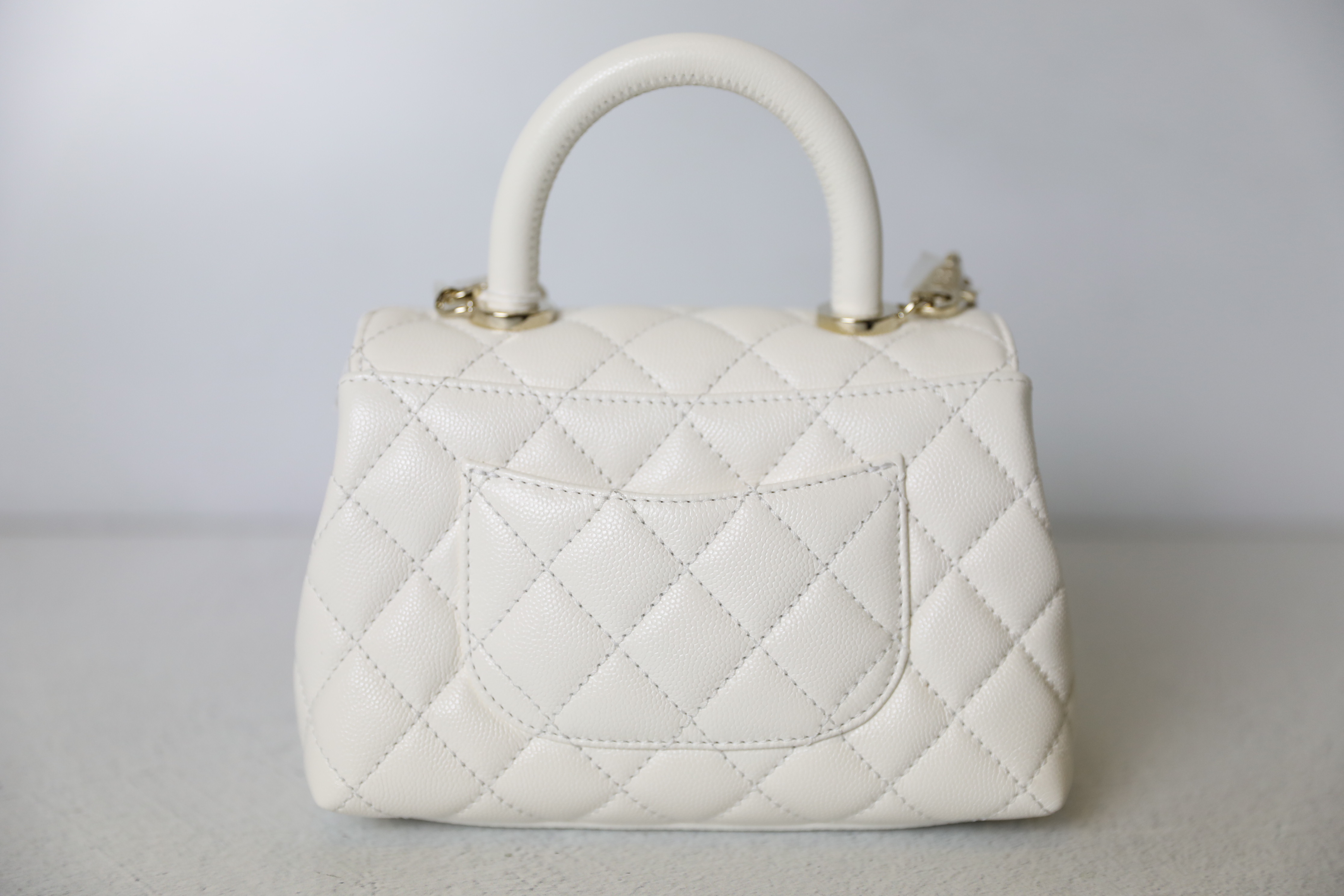 CHANEL, Bags, Chanel 2a Coco Top Handle White Caviar Small Wmicrochipped  Flap Bag