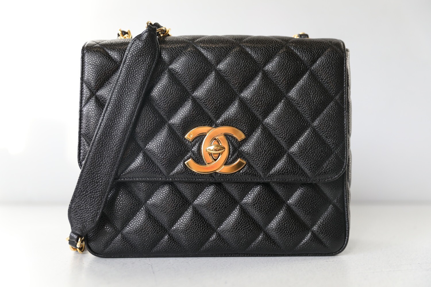 Chanel Vintage Square Flap, Black Caviar with Gold Hardware, Preowned in  Box WA001