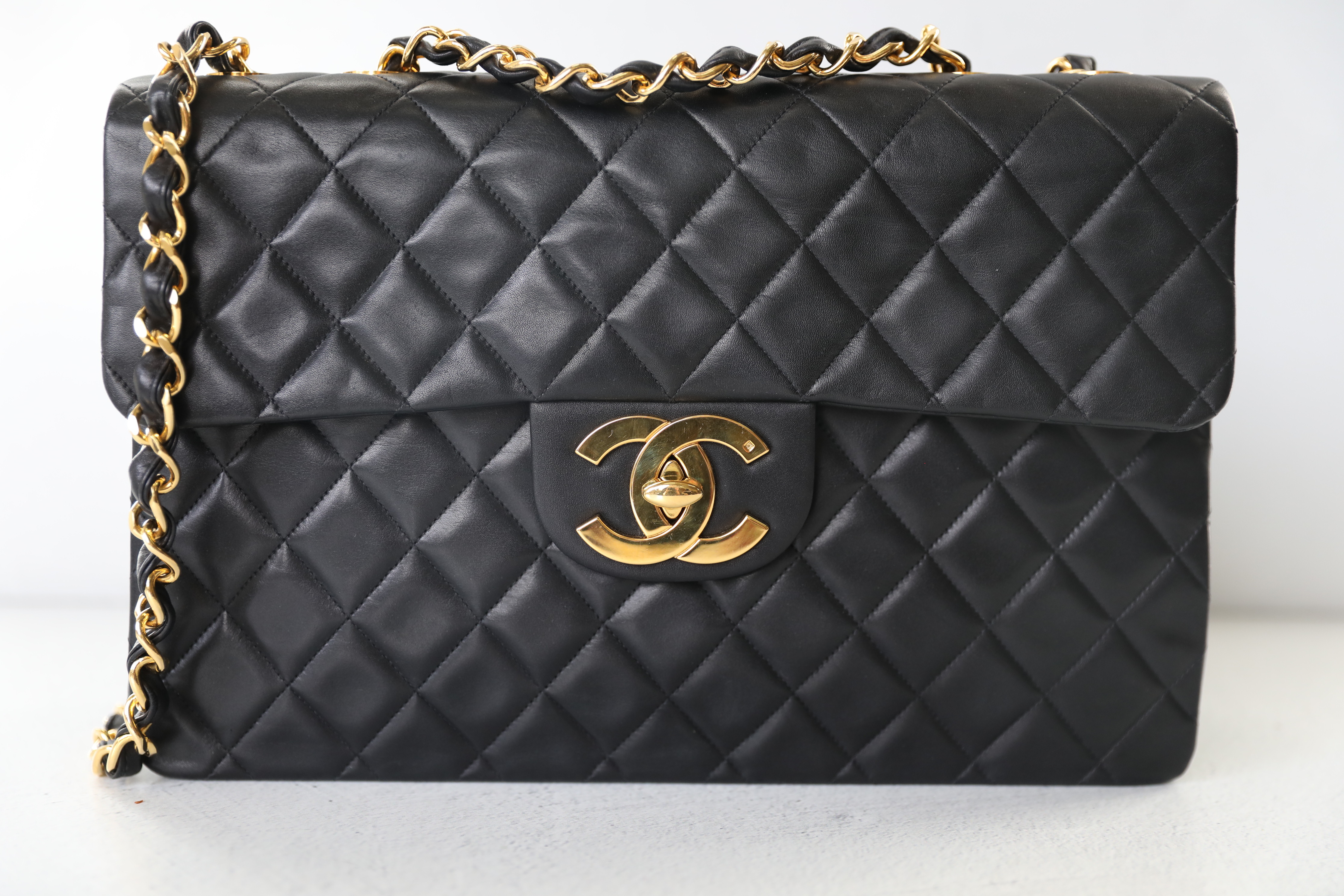 Chanel Vintage Jumbo XL Flap, Black Lambskin with Gold Hardware