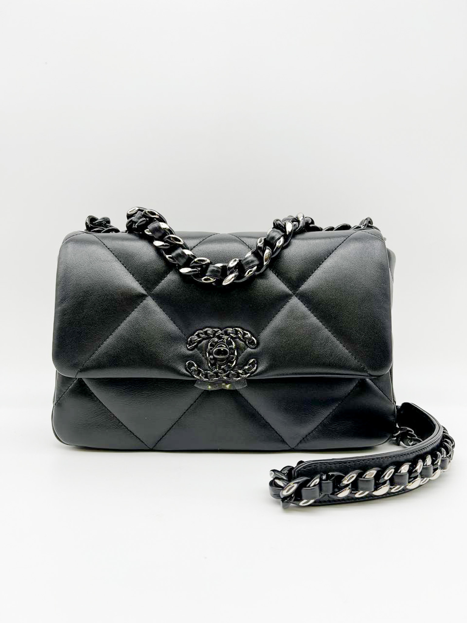 Chanel 19 Small, Black Leather with Mixed So Black and Silver