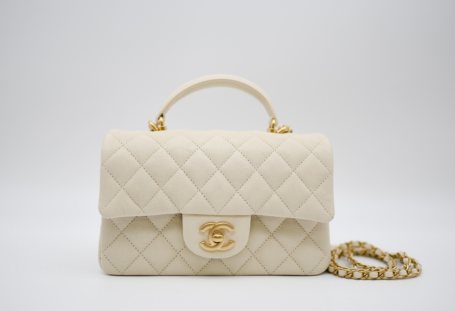 Chanel Top Handle Mini, 21S Beige Caviar Leather with Gold Hardware, New in Box GA003