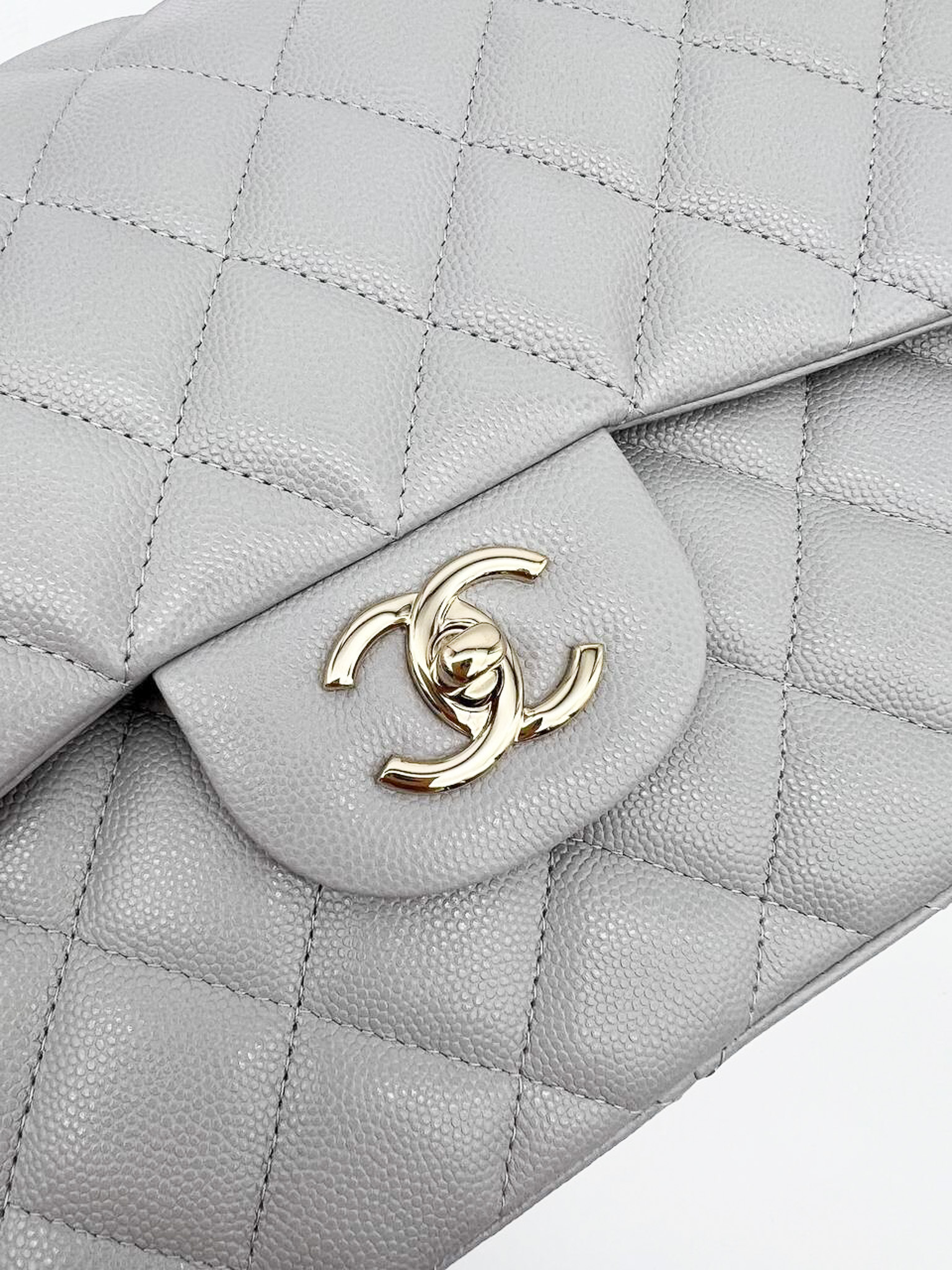 Chanel Classic Jumbo Double Flap, 21A Grey Caviar Gold Hardware, Preowned  in Box MA001