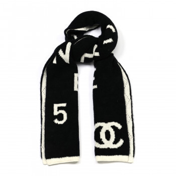Chanel Scarf Chunky Knit Cashmere Black With White, New (Ships From London)