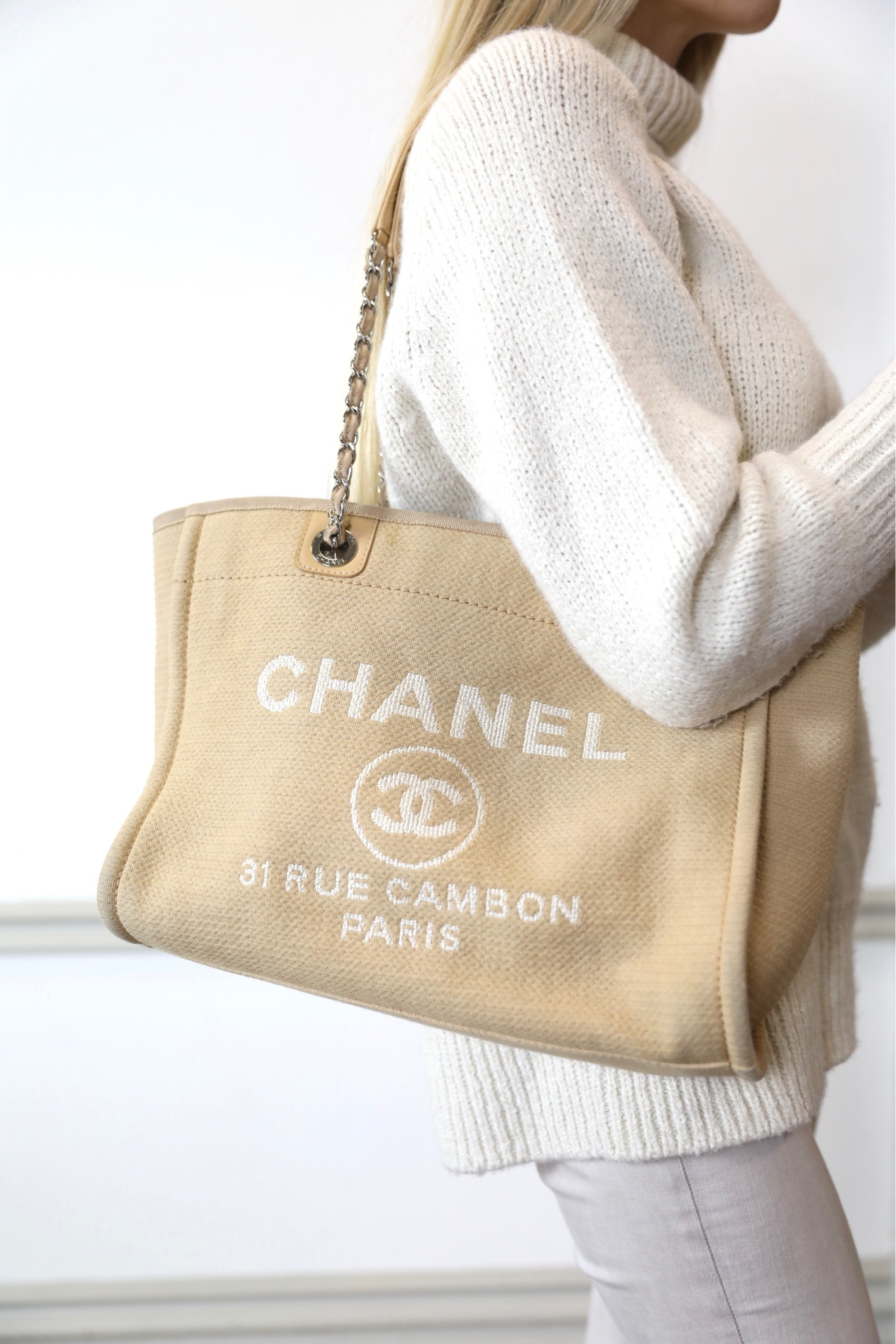 NEW Chanel Deauville SMALL Totes (sizes, colors, prices, mod shots