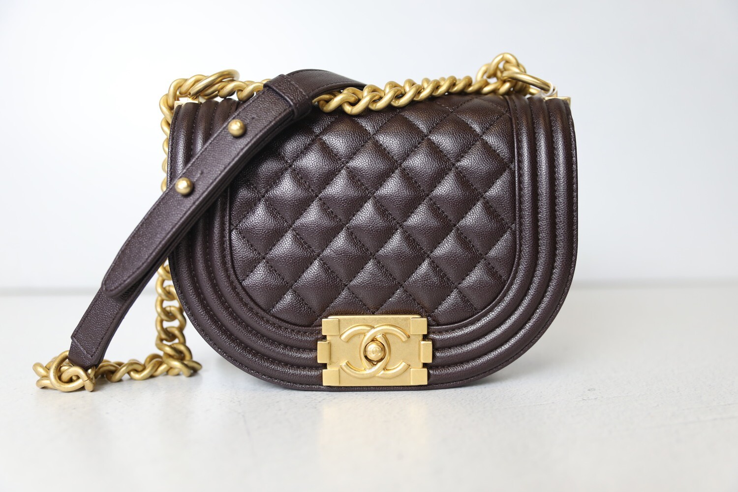 Chanel Boy Messenger Crossbody Flap, Brown Leather with Brushed