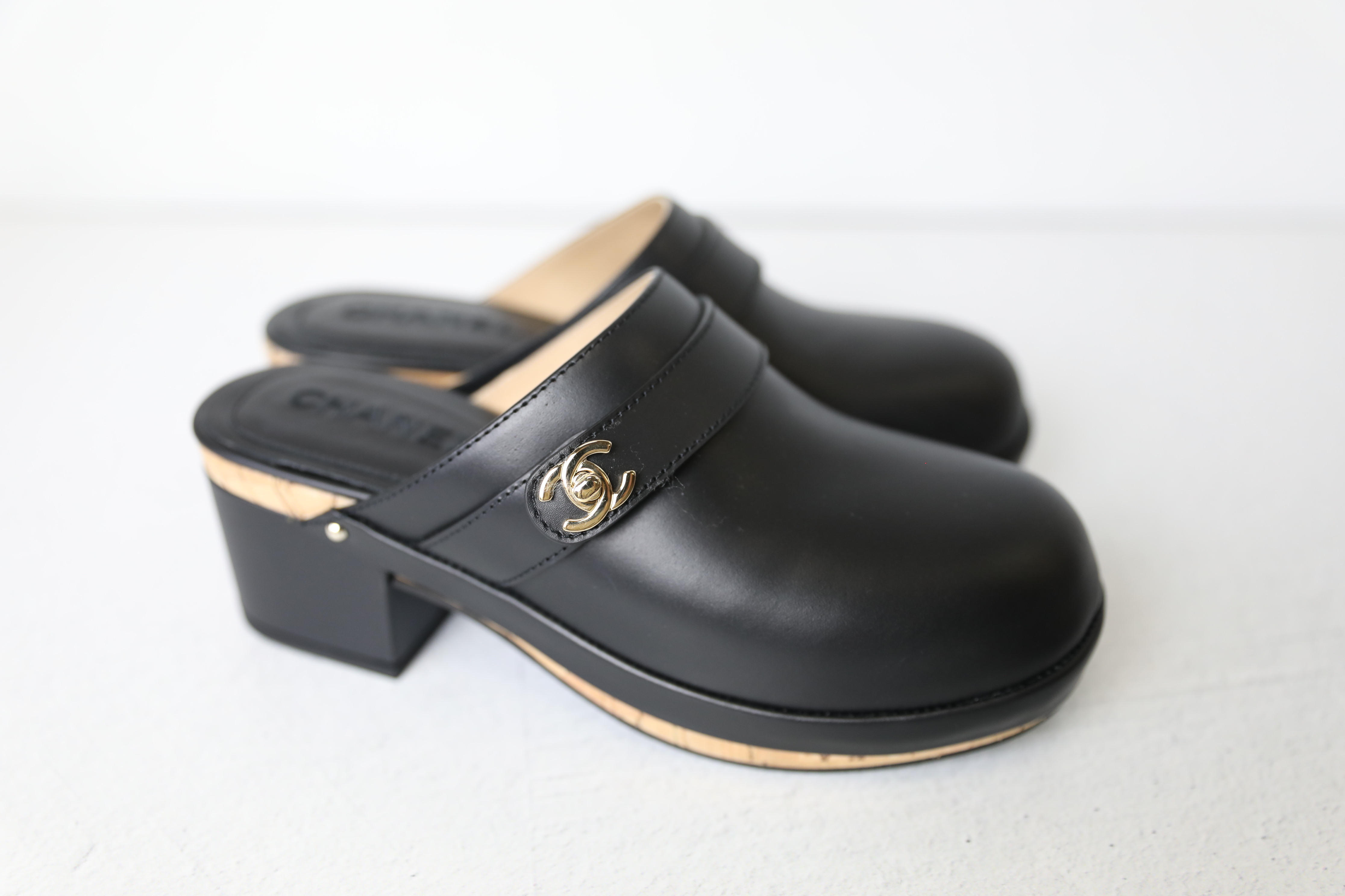 Chanel Shoes Turnlock Clogs, Black, Size 37, New in Box WA001
