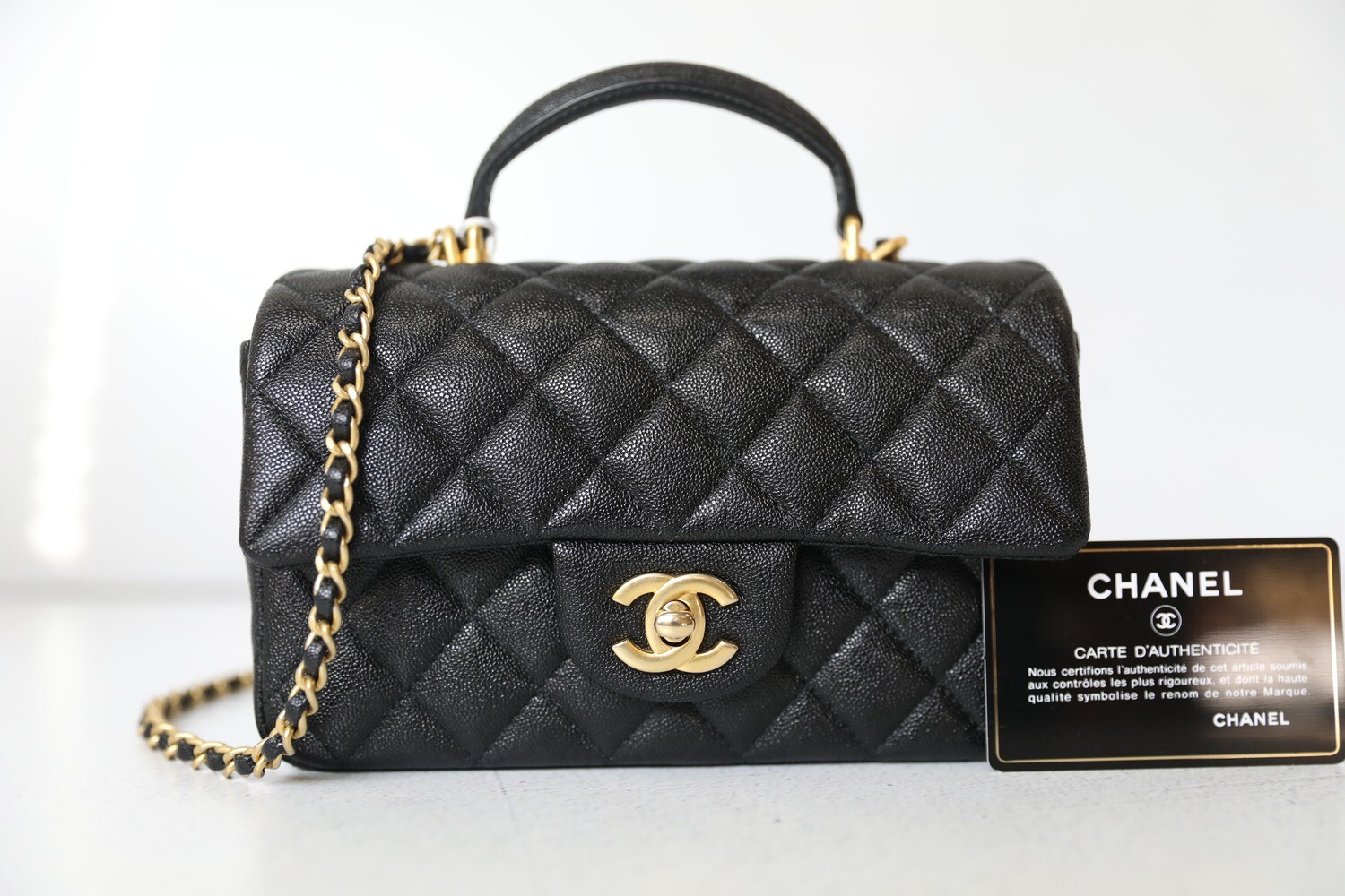 Chanel Top Handle Mini Rectangular, Black Caviar with Matte Gold Hardware,  Preowned in Box WA001