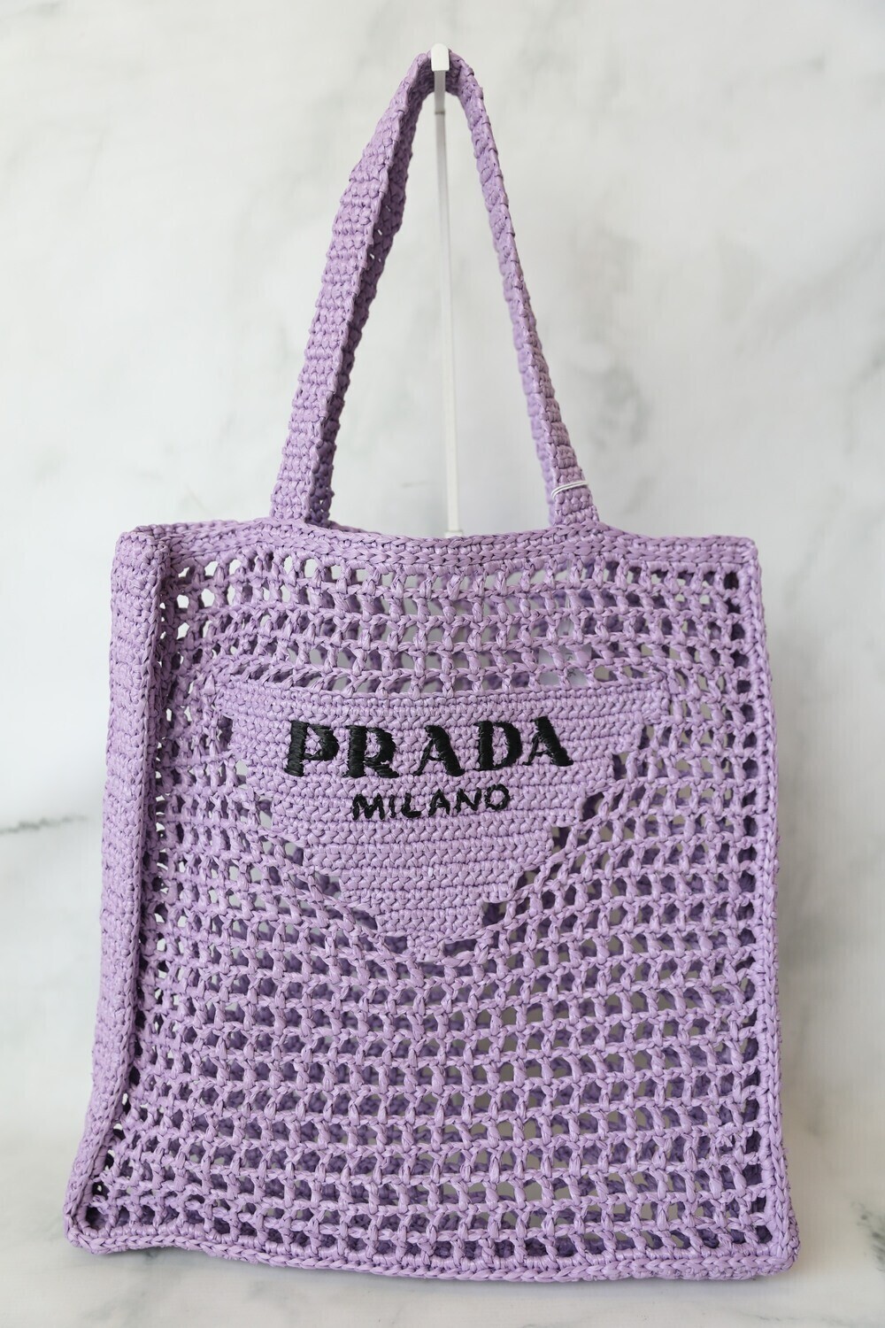 Prada Raffia Tote, Purple Open Weave, New in Dustbag MA001