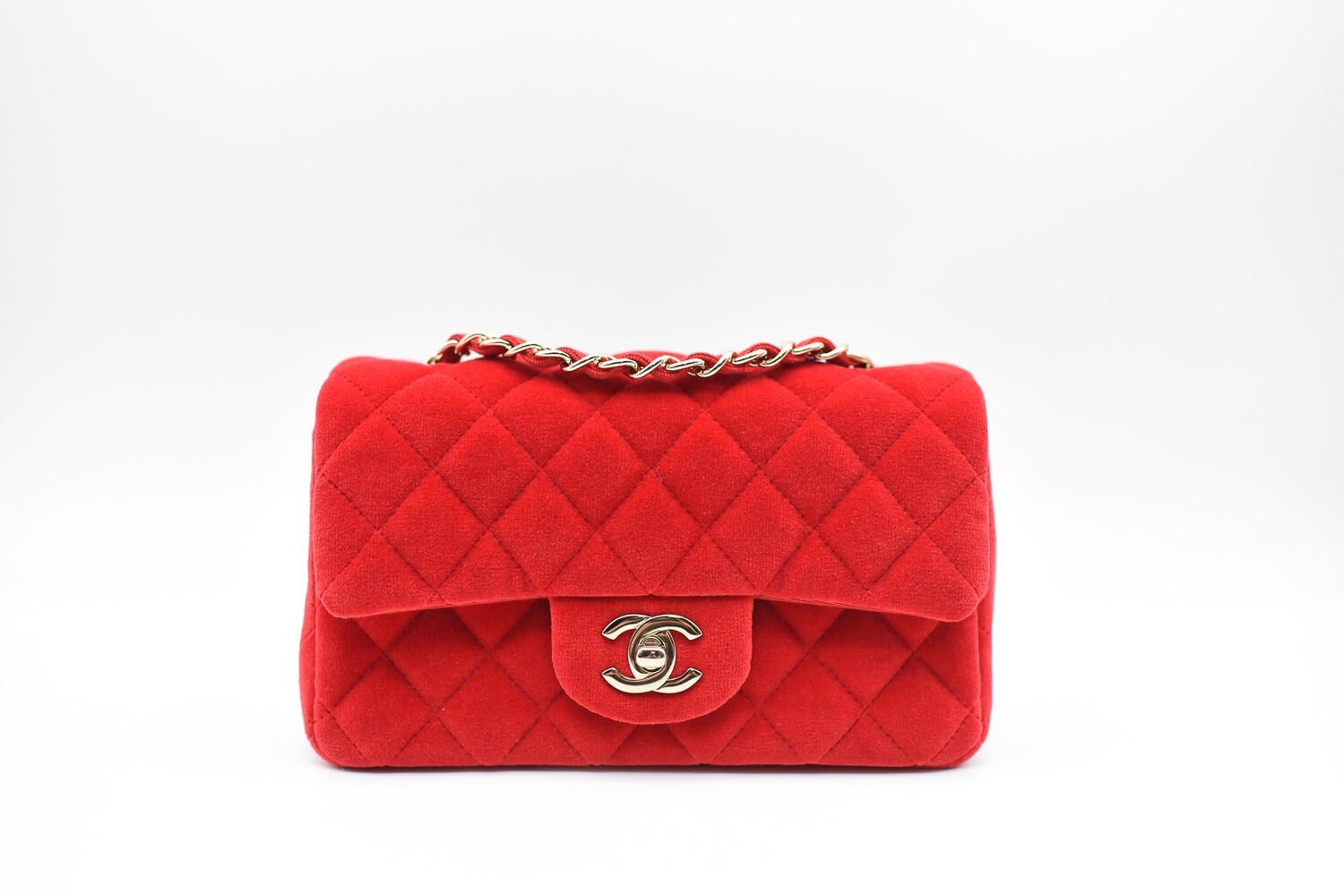 Chanel Velvet Classic Micro in Red Handbag - Authentic Pre-Owned Designer Handbags
