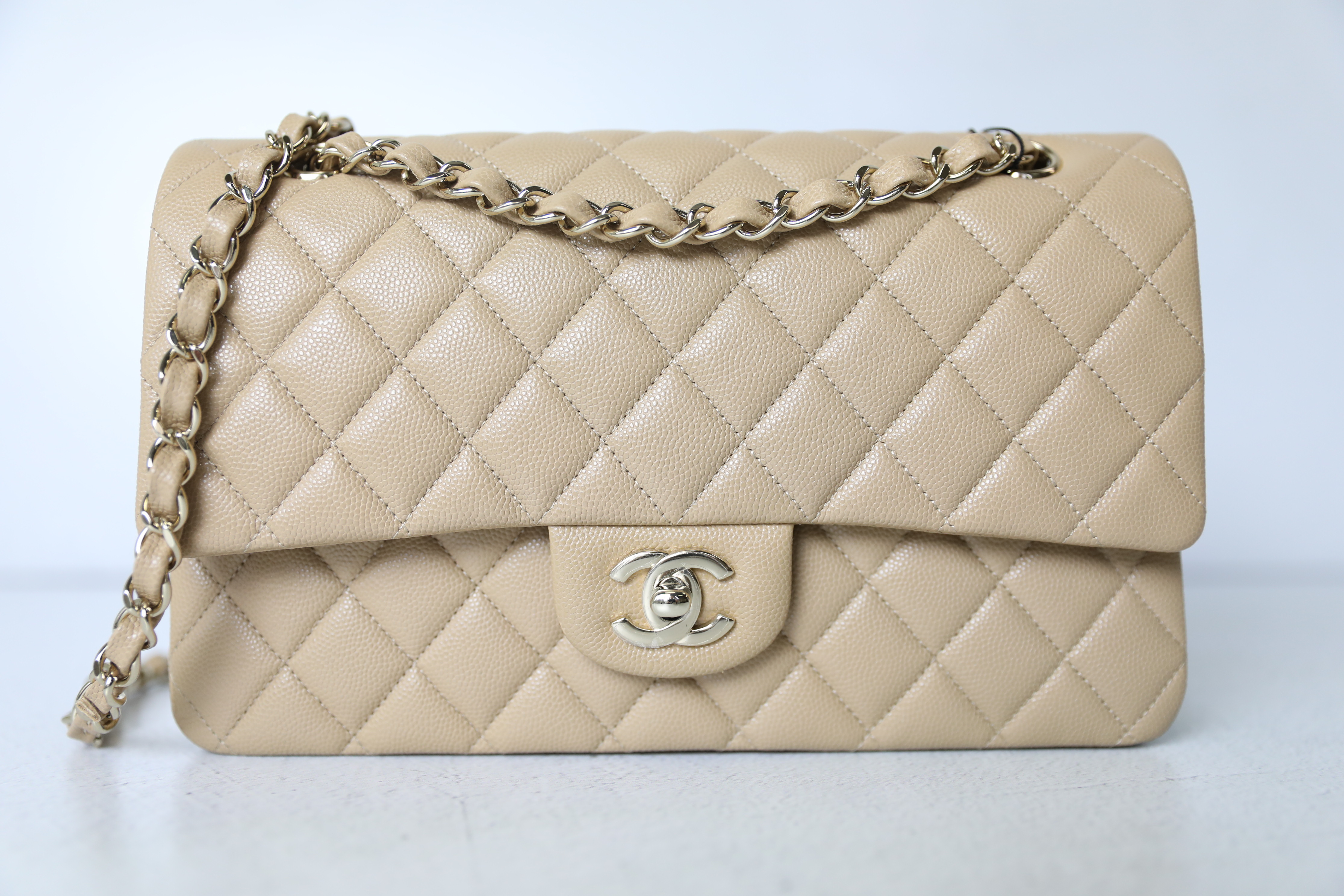 Chanel Classic Medium Double Flap, 19B Beige Caviar Leather with Gold  Hardware, Preowned in Box WA001 - Julia Rose Boston
