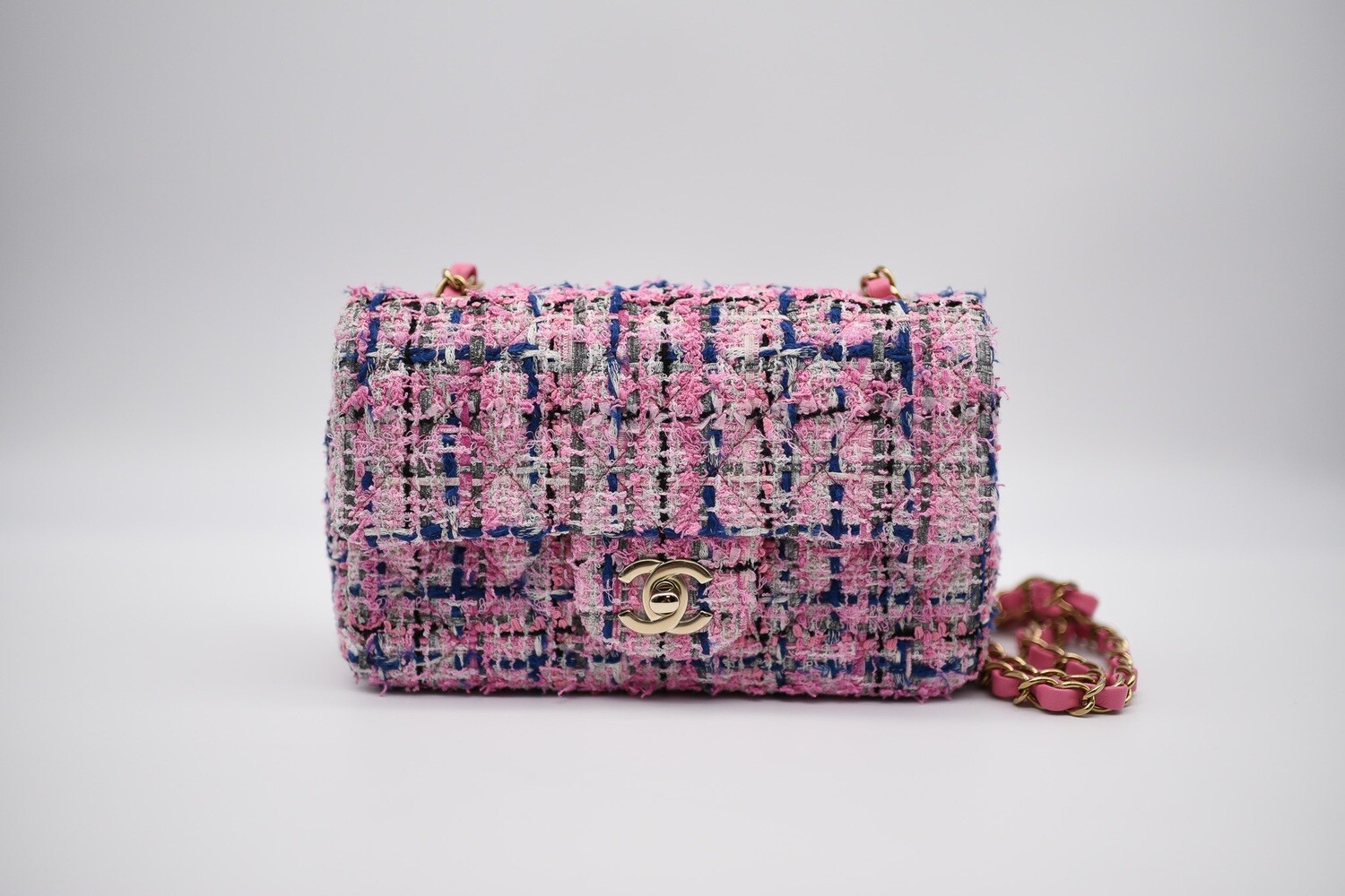 Chanel Classic Mini Rectangular, Pink Tweed with Gold Hardware, New in Box MA001