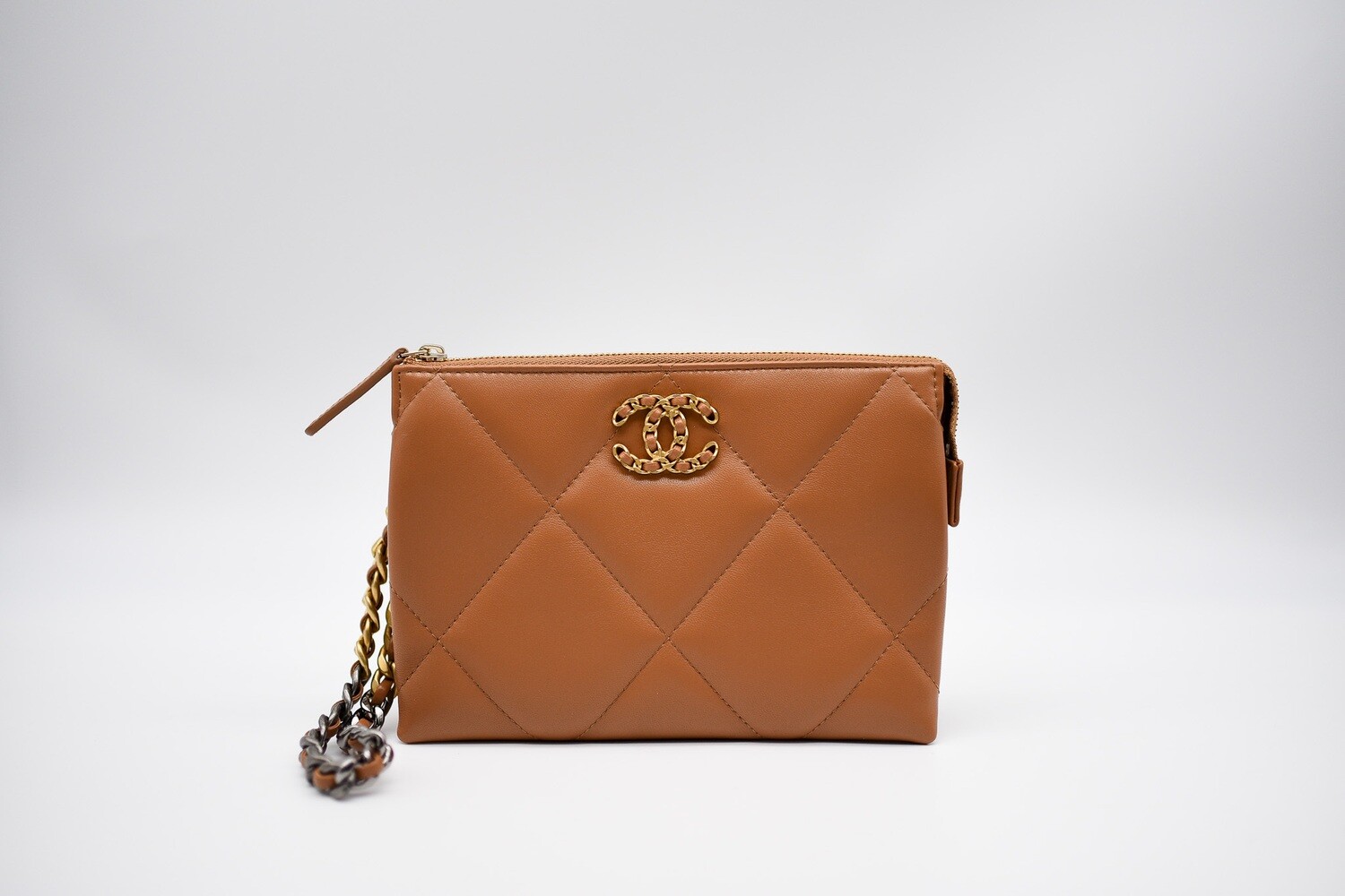 Chanel 19 Small Pouch with Chain, Caramel Lambskin Mixed Tone Hardware, New  in Box MA001