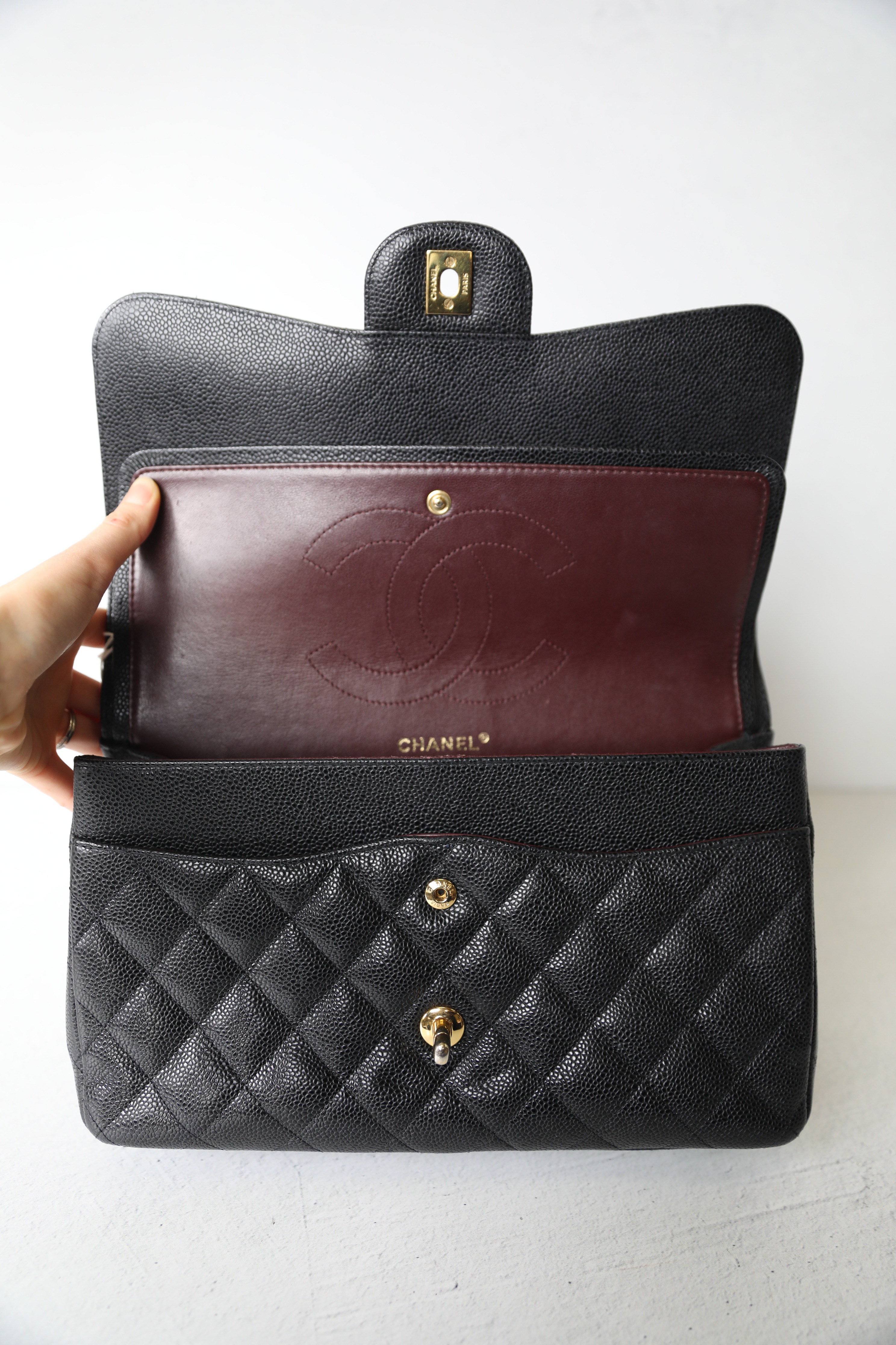 chanel classic handbag lambskin black leather