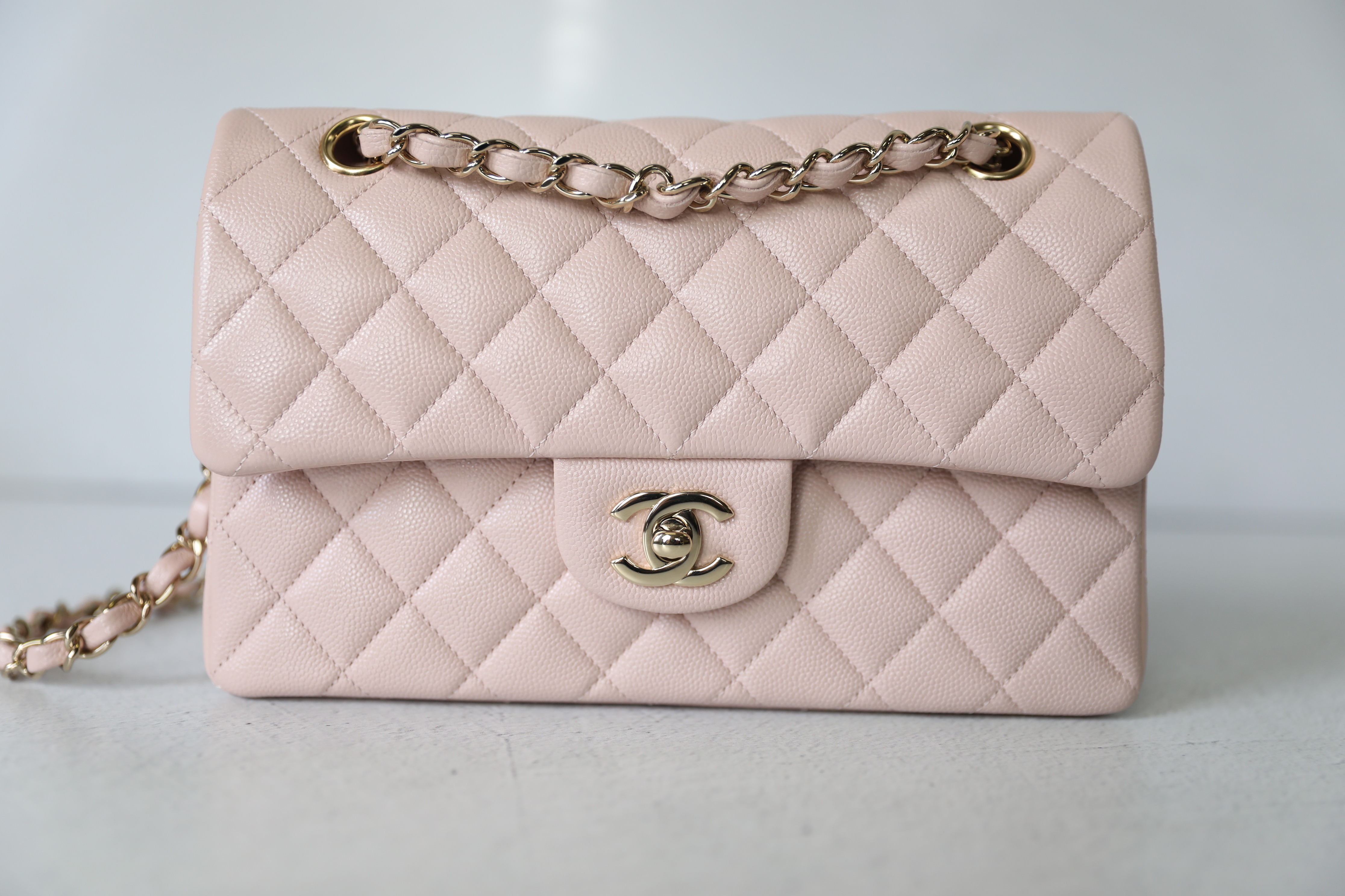 Chanel Classic Small, 21C Rose Claire Caviar with Gold Hardware, Preowned  in Box WA001