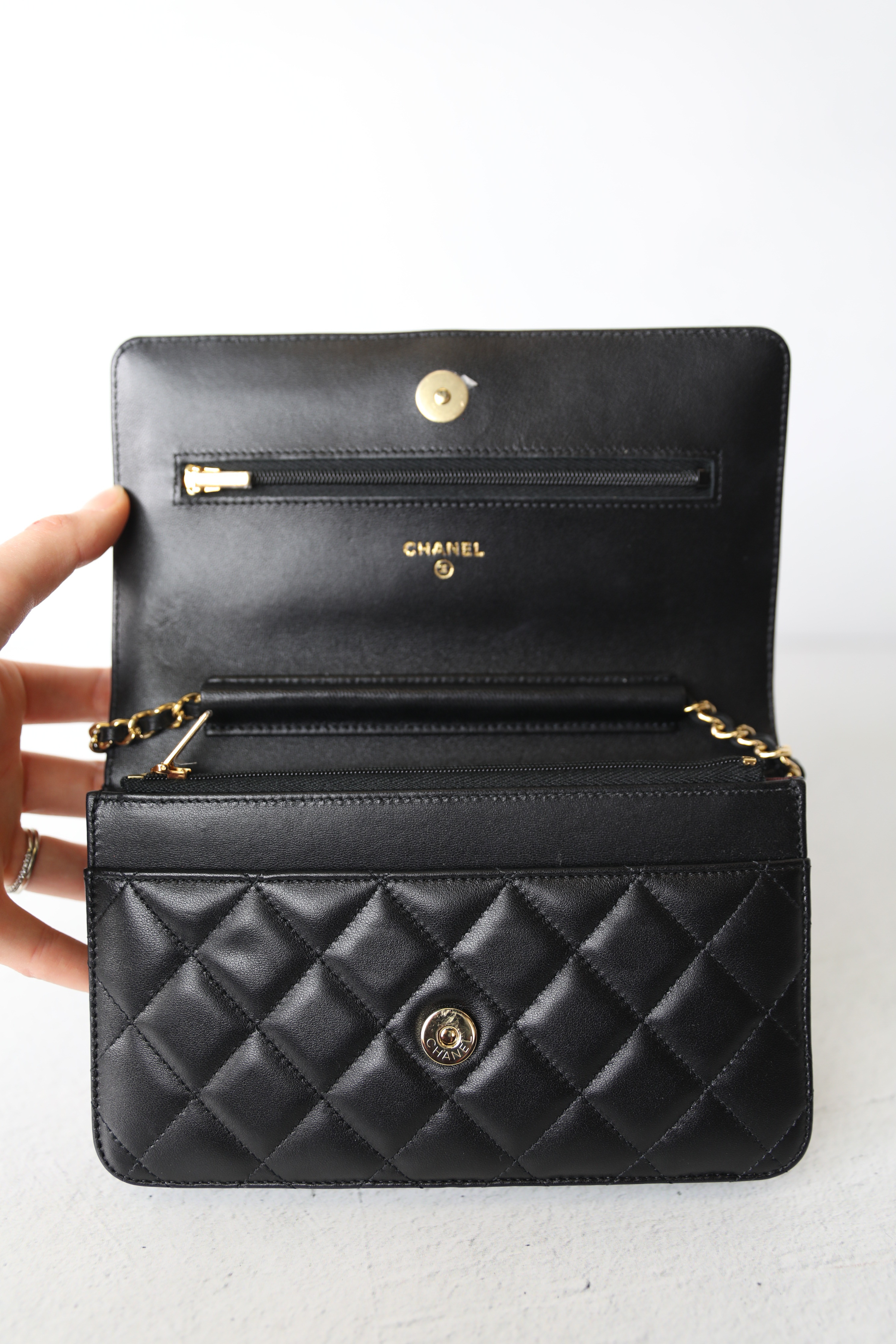 Chanel Classic Wallet on Chain, Black Lambskin with Gold Hardware