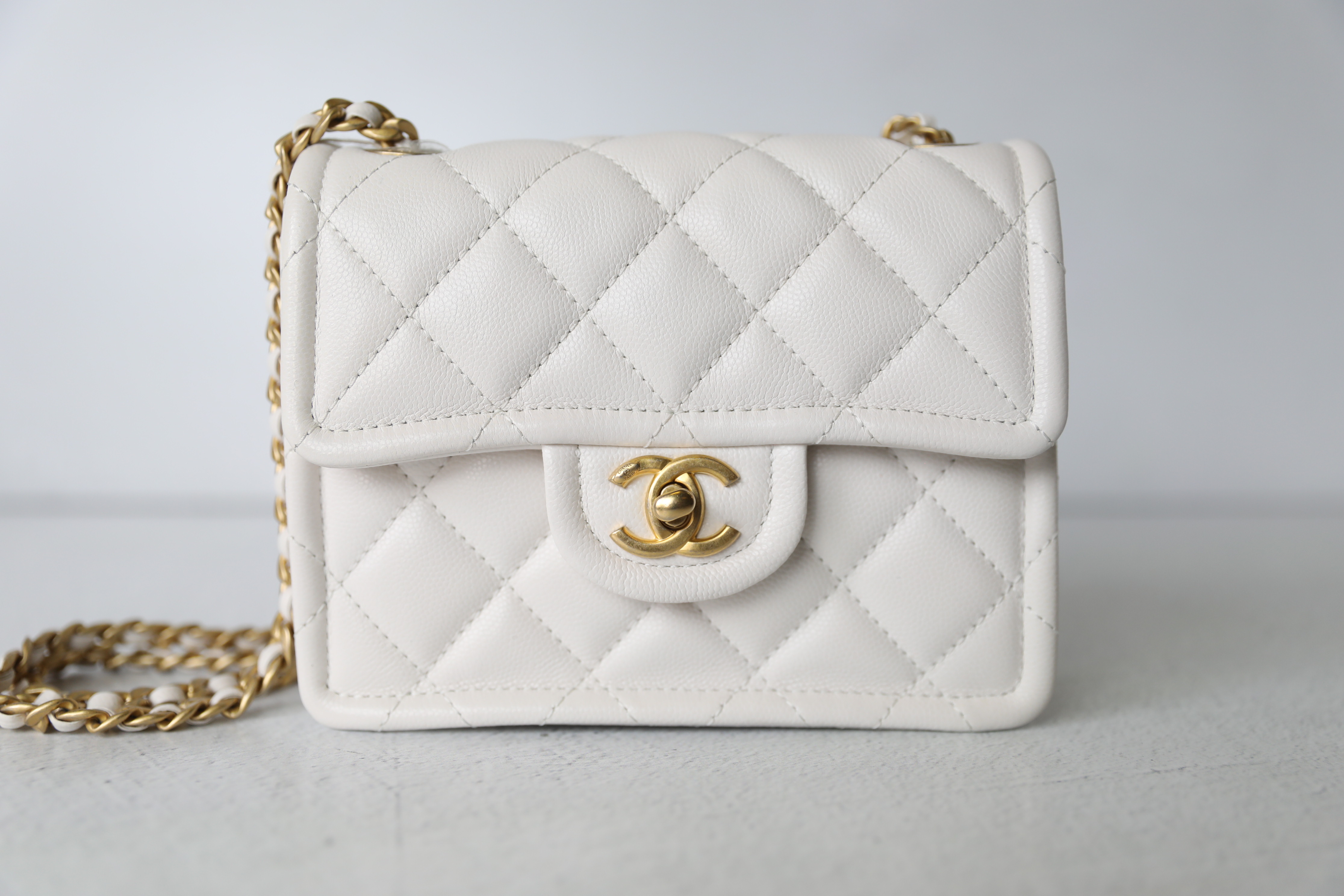 Chanel Sweet Mini Flap, White with Gold Hardware, Preowned in Box