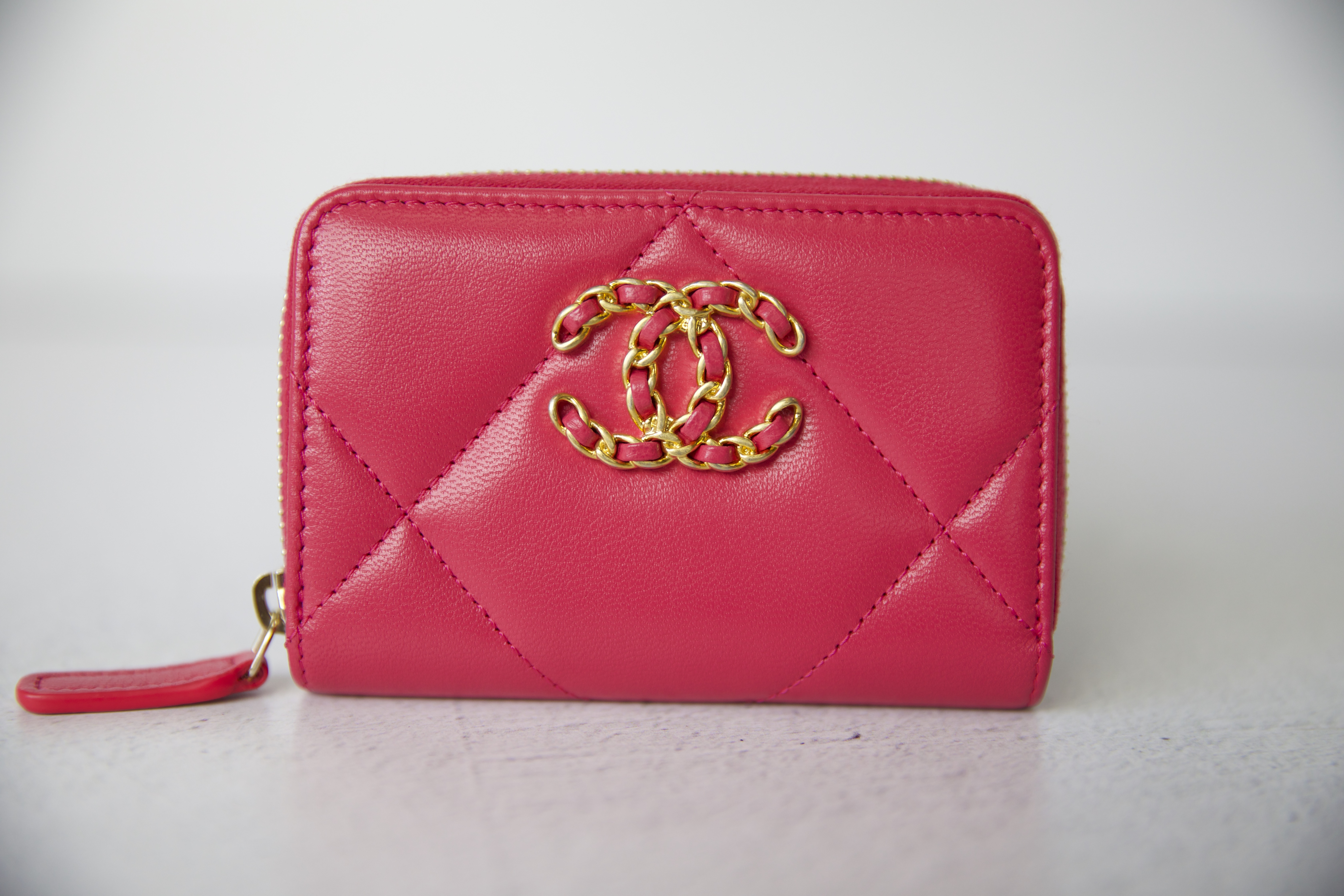 Chanel 19 Zip Around Cardholder Wallet, Pink Lambskin, Preowned in