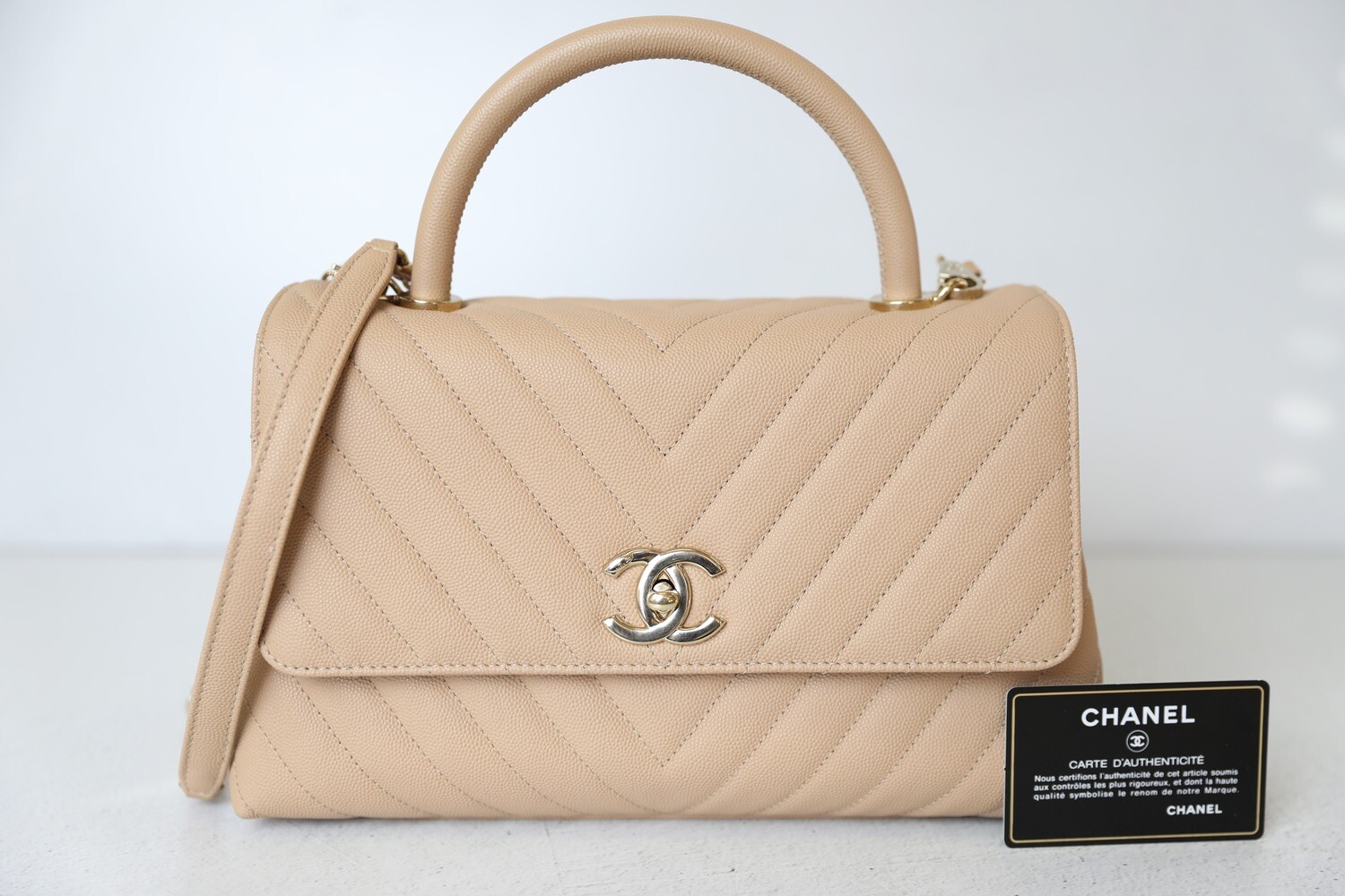 Chanel Coco Handle Medium, Blush Beige Caviar Chevron with Gold Hardware,  Preowned in Box WA001 - Julia Rose Boston