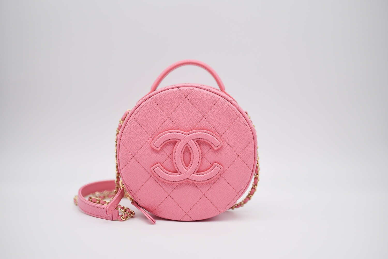 Chanel Round Top Handle Bag, Pink Caviar Leather, Gold Hardware