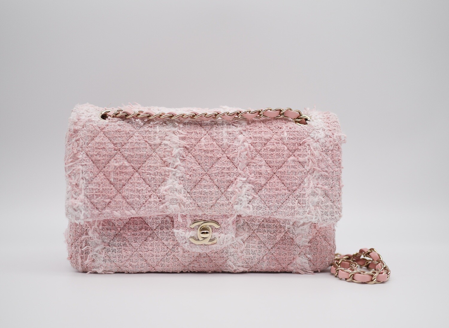 Chanel Classic Medium, Pink Tweed, Gold Hardware, New in Box MA001