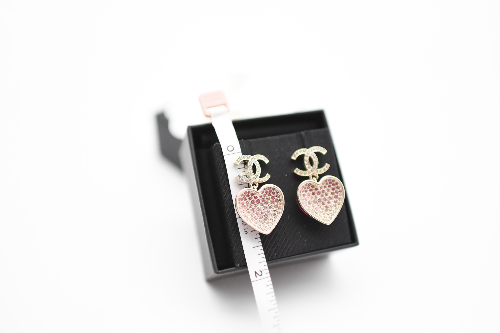 Chanel Earrings Heart Drop, Pink Crystals, Gold Hardware, New in Box MA001