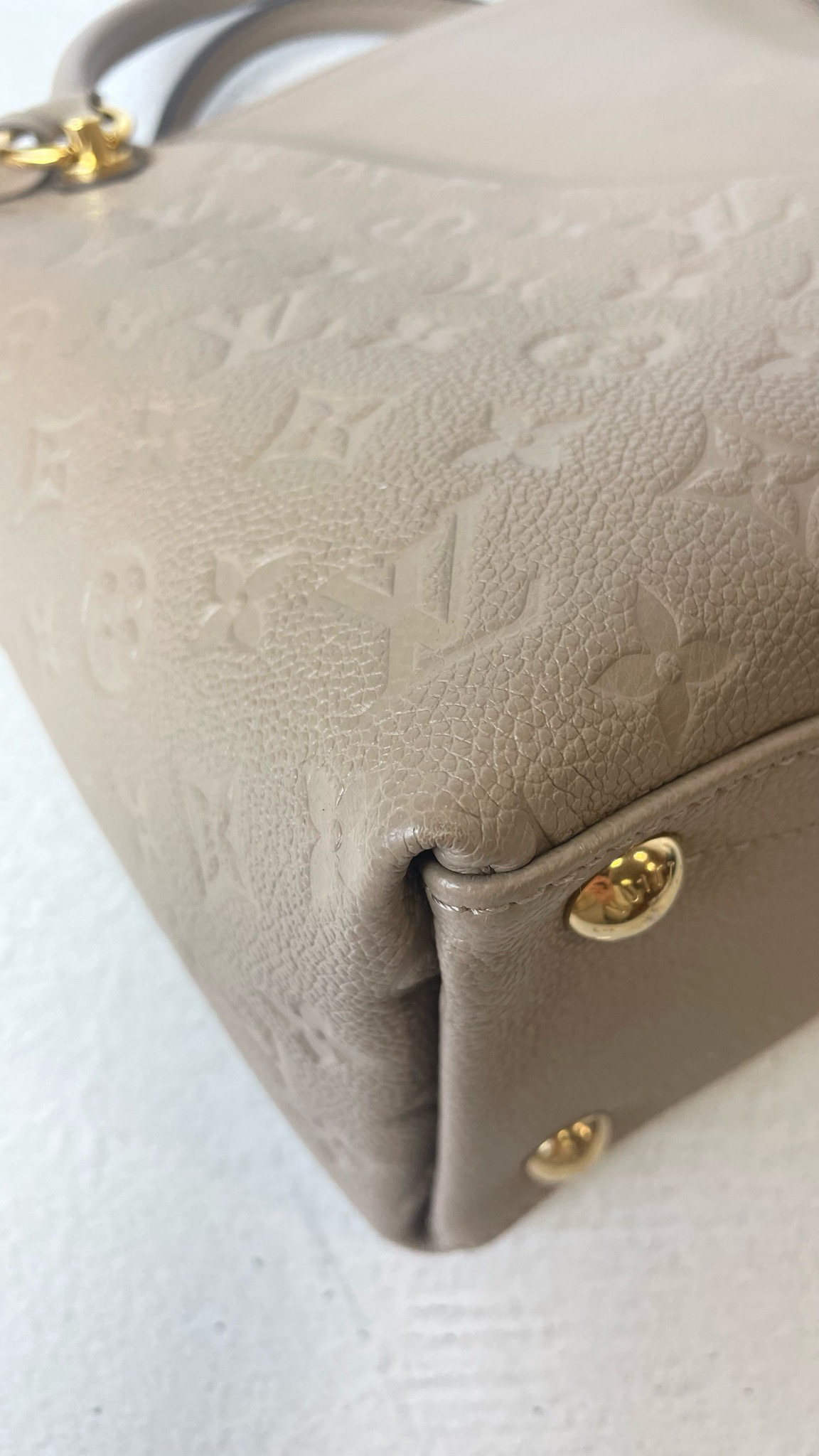 Louis Vuitton V Tote MM, Turtledove Empreinte Leather, Preowned in Box WA001