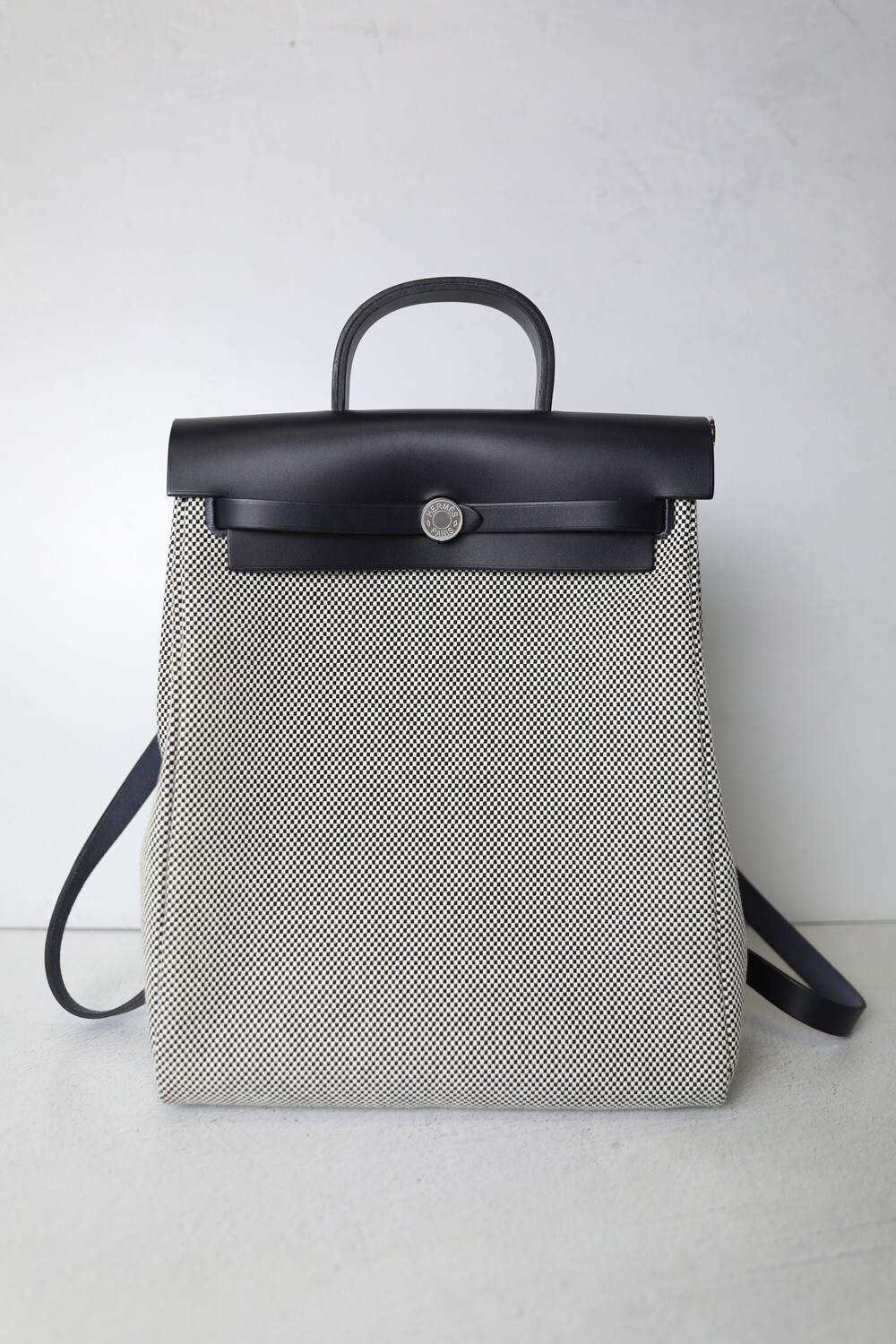 Hermes Herbag PM Backpack, Navy and White Toile, New in Box WA001