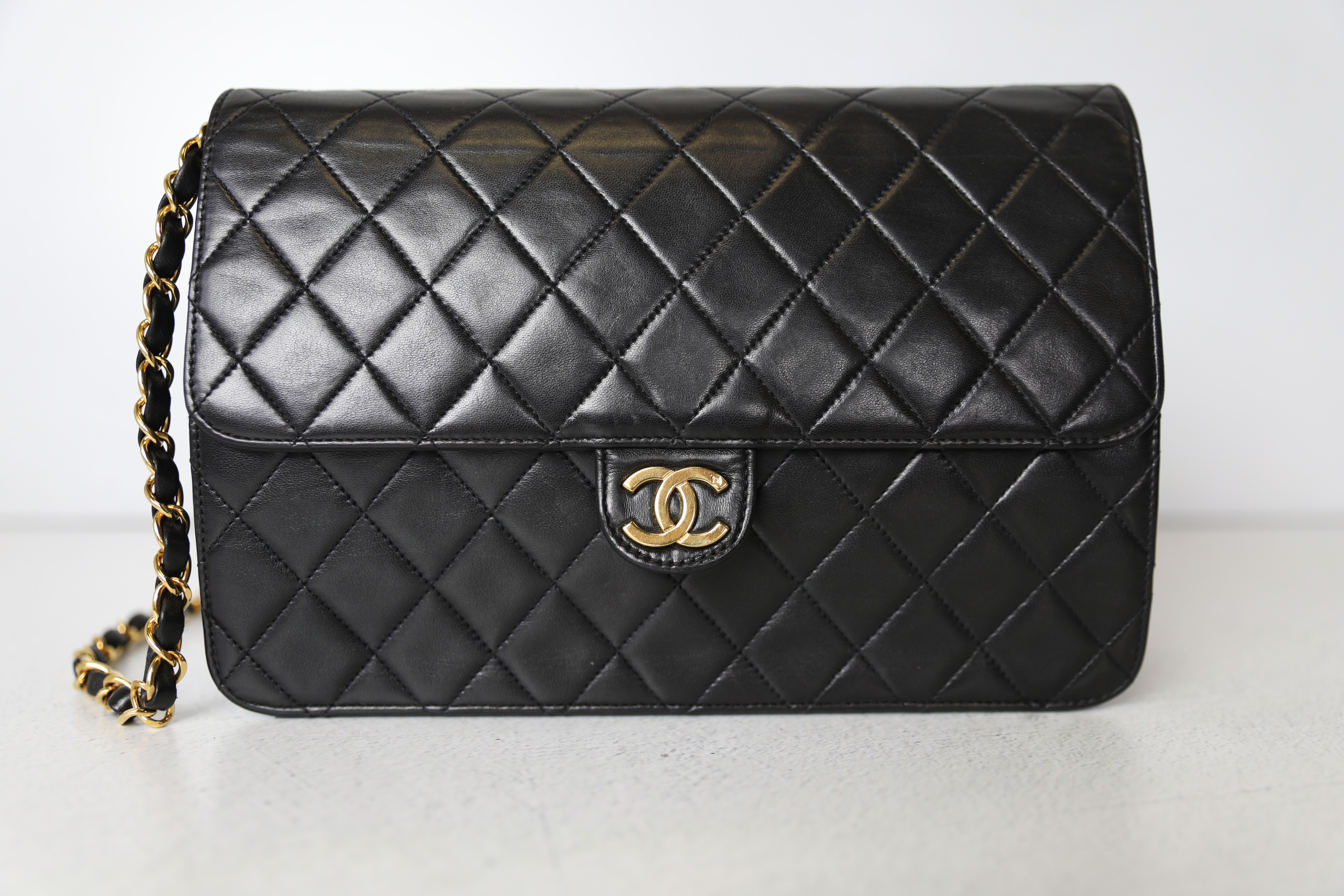 Chanel Vintage Medium Quilted Single Flap, Black Lambskin with Gold  Hardware, Preowned in Box WA001