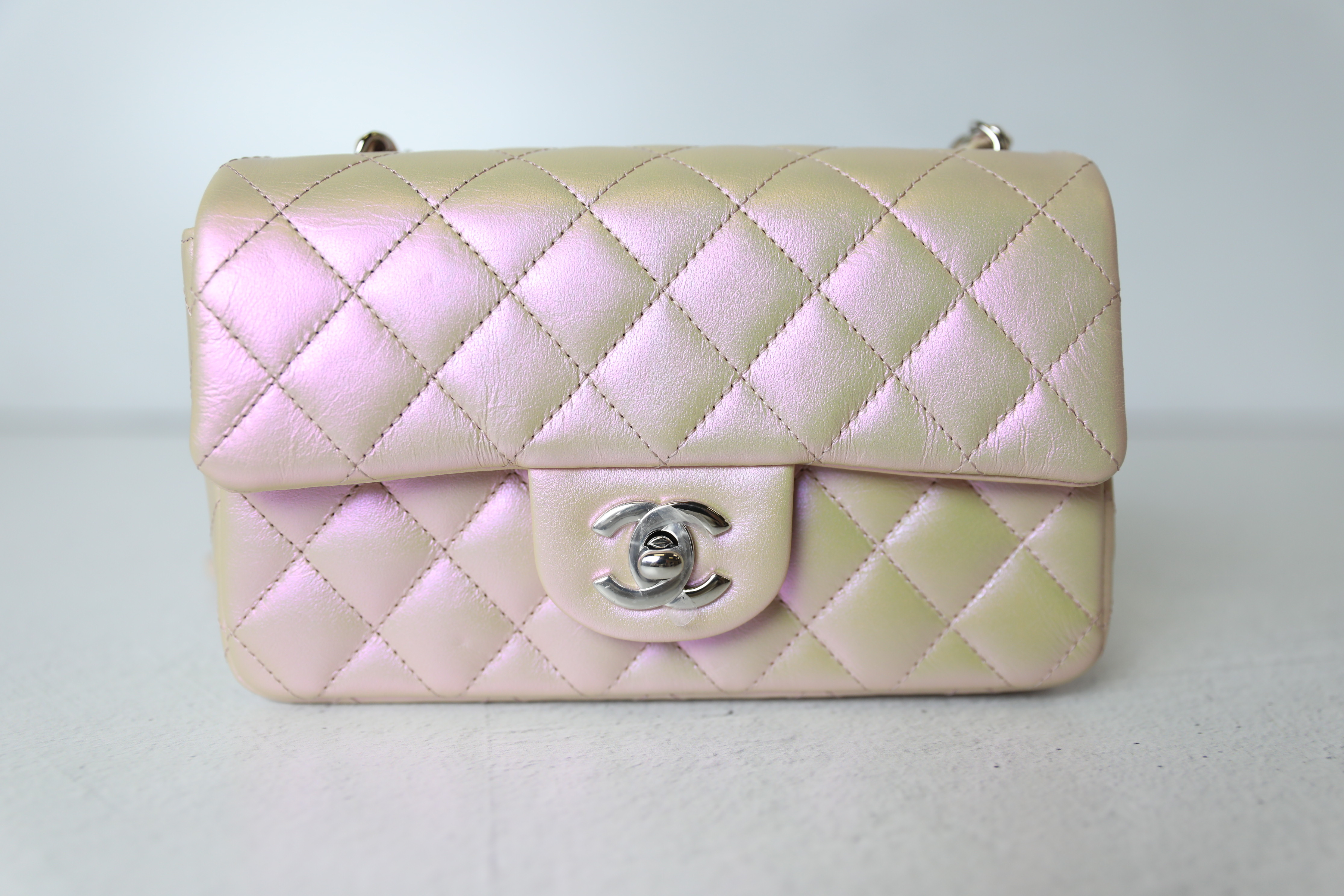 Chanel Classic Mini Rectangular Single Flap, Iridescent Pink Calfskin  Leather with Silver Hardware, Preowned in Box WA001 - Julia Rose Boston