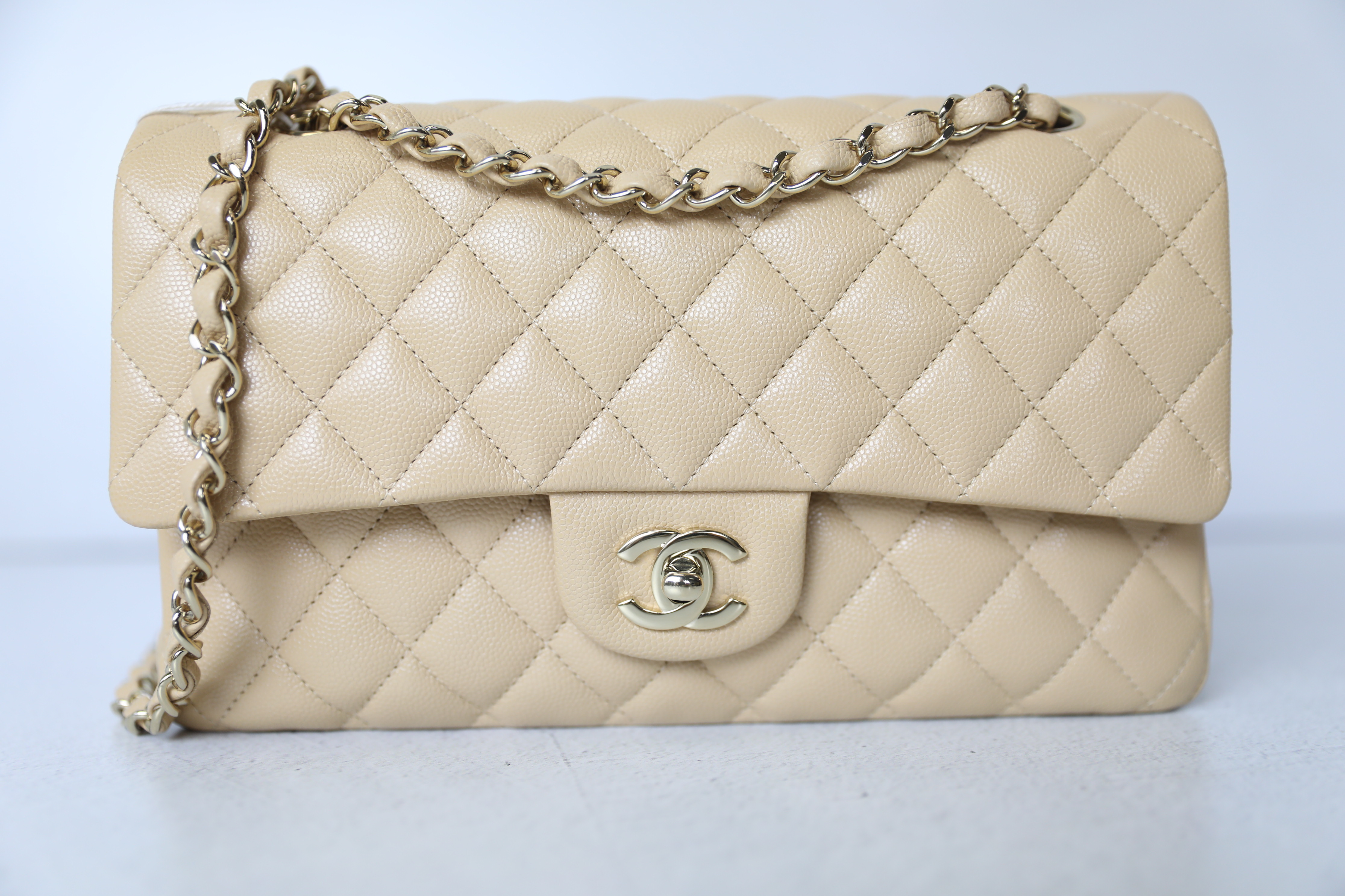 Chanel Classic Medium Double Flap, 21S Dark Beige Iridescent Caviar  Leather, Gold Hardware, Like New in Box - Julia Rose Boston