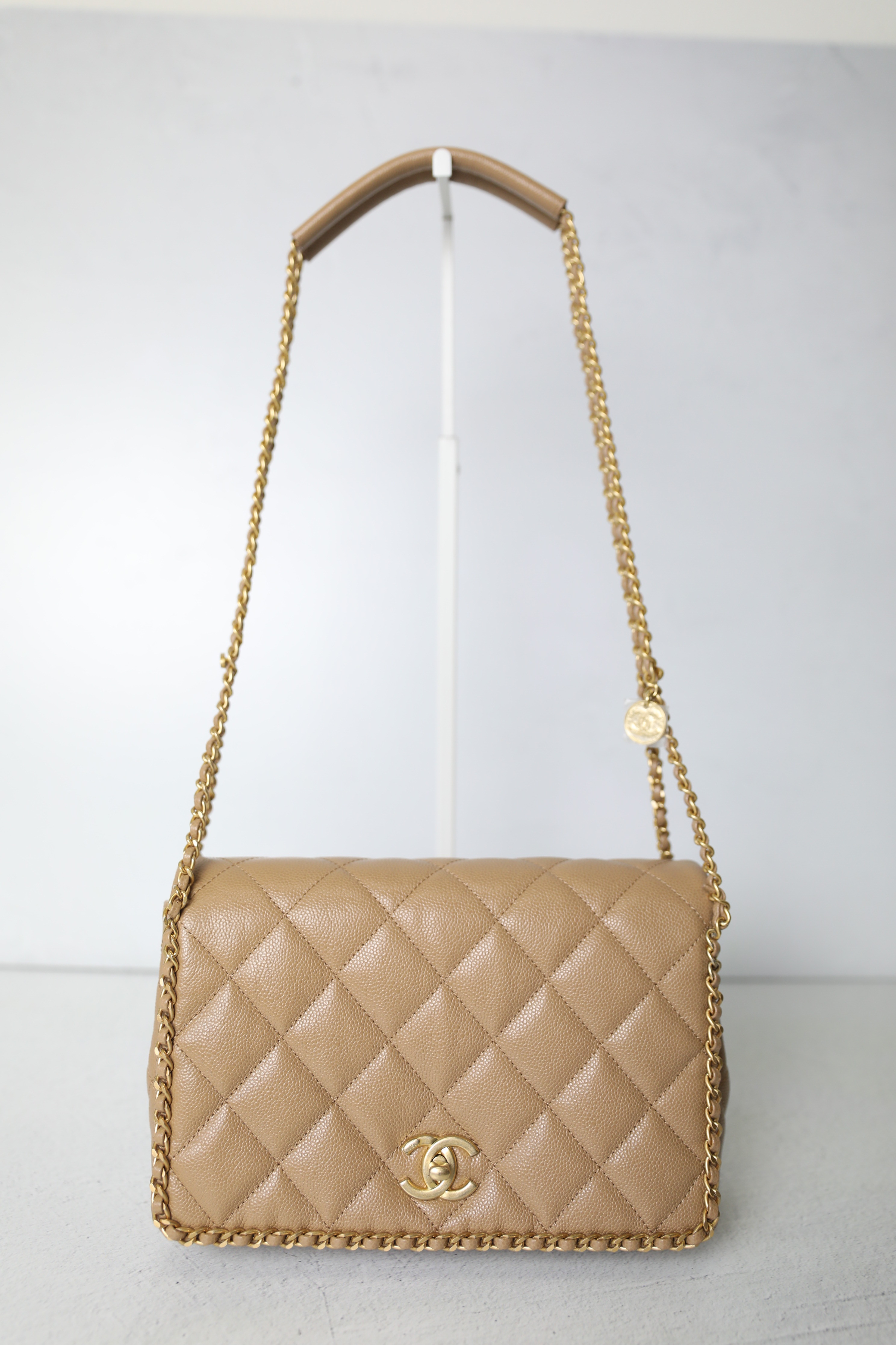 Chanel Seasonal Chain Around Flap, Beige Caviar Leather with Gold Hardware,  Preowned in Dustbag WA001 - Julia Rose Boston
