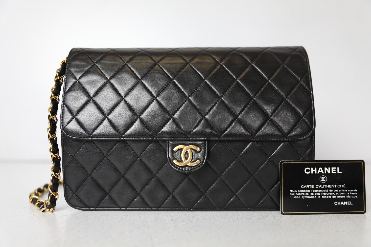 Chanel Vintage Medium Quilted Single Flap, Black Lambskin with Gold  Hardware, Preowned in Box WA001