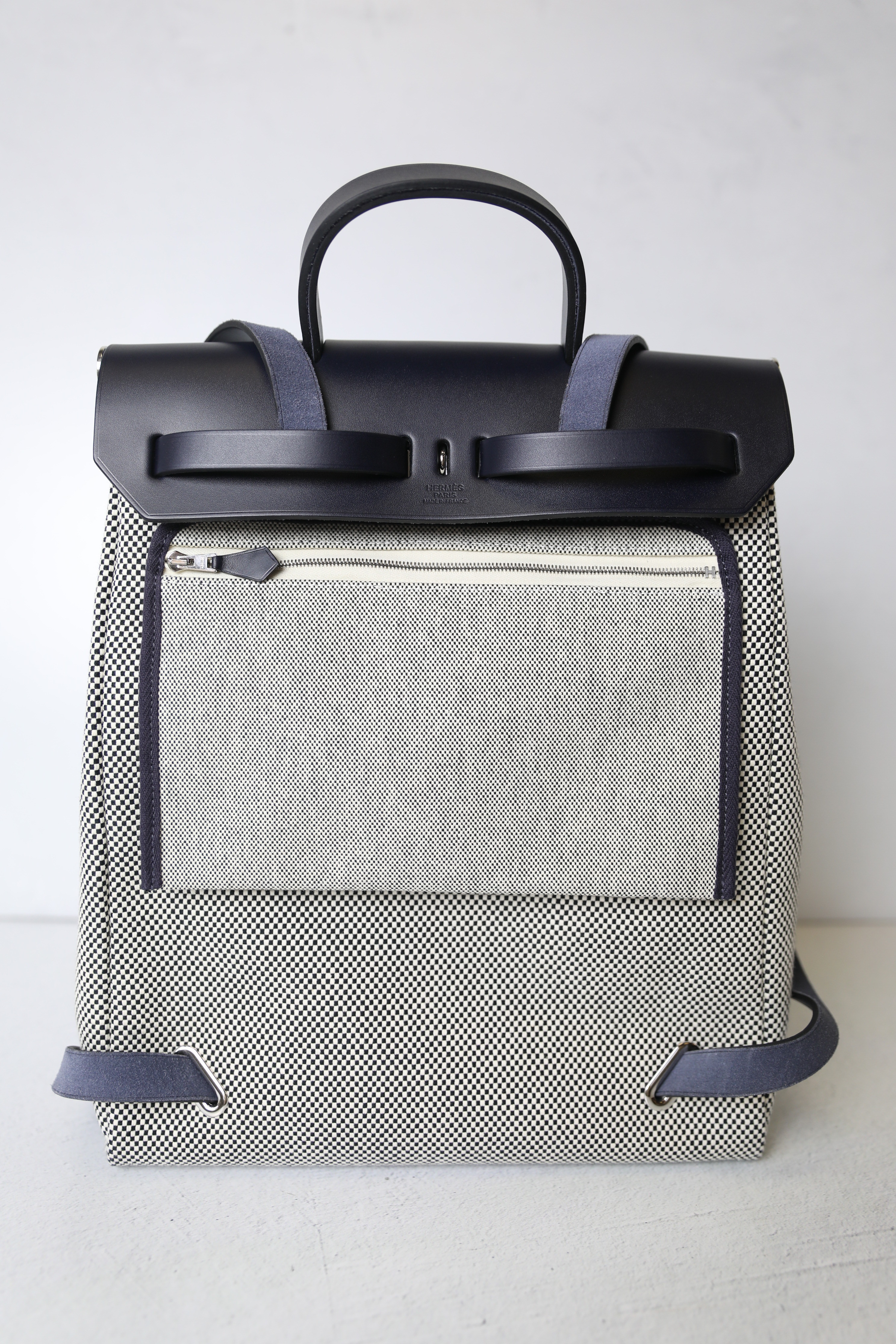 Hermès // Navy & White Canvas Herbag PM Leather Backpack – VSP