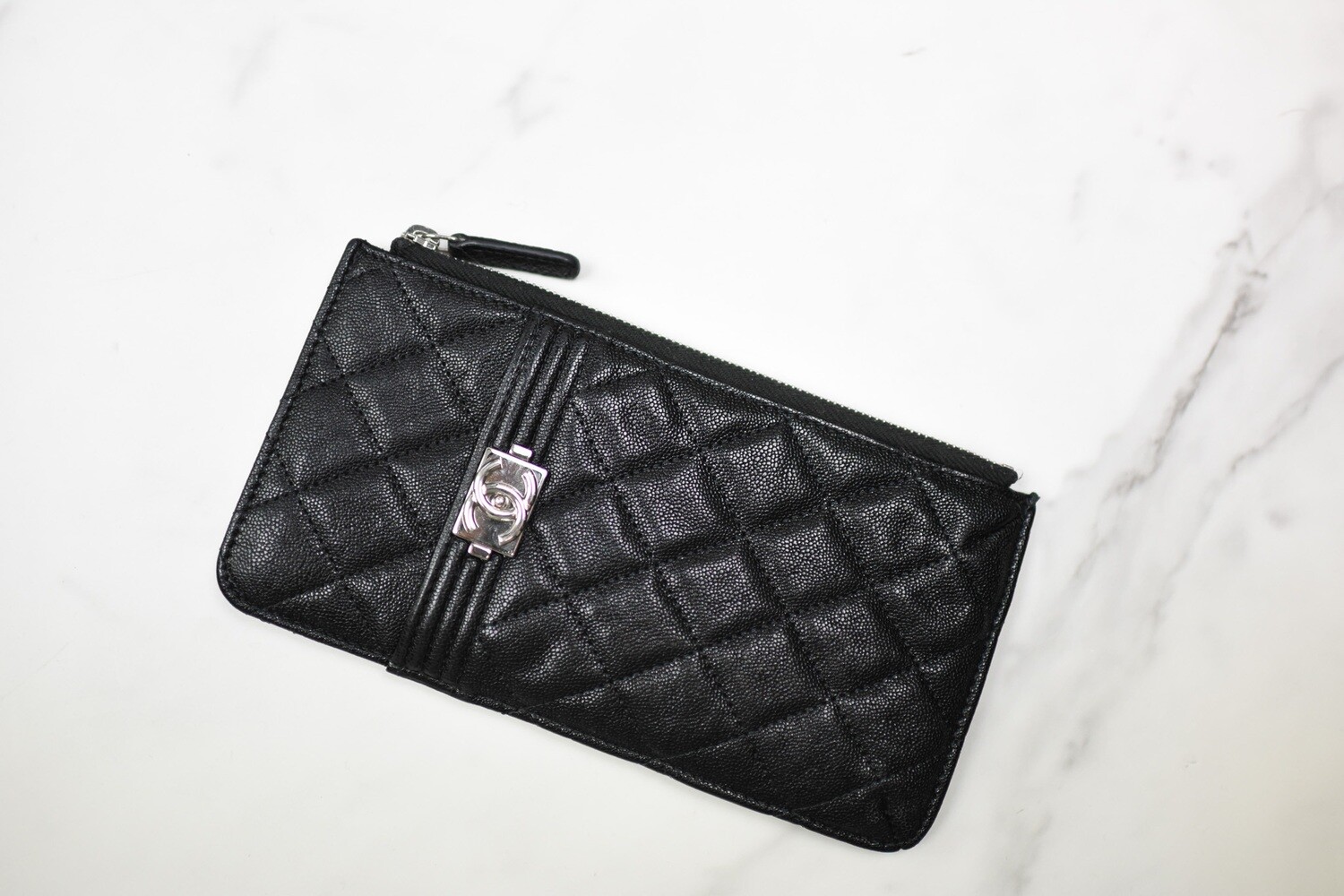 Chanel SLG Boy Phone Case/Wallet, Black Caviar Leather with Silver Hardware, Preowned without Dustbag MA001