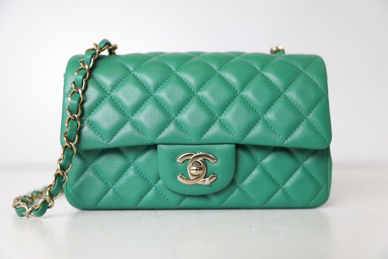 Chanel Classic Mini Rectangular, Green Lambskin with Gold Hardware, New in  Box WA001