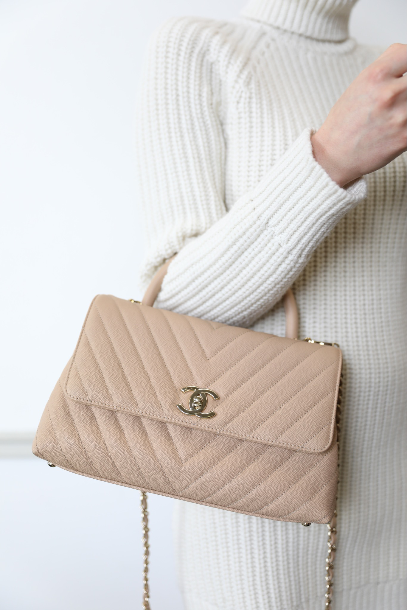 Chanel Copper Chevron Quilted Lamnskin Coco Handle Bag Small - Bronze