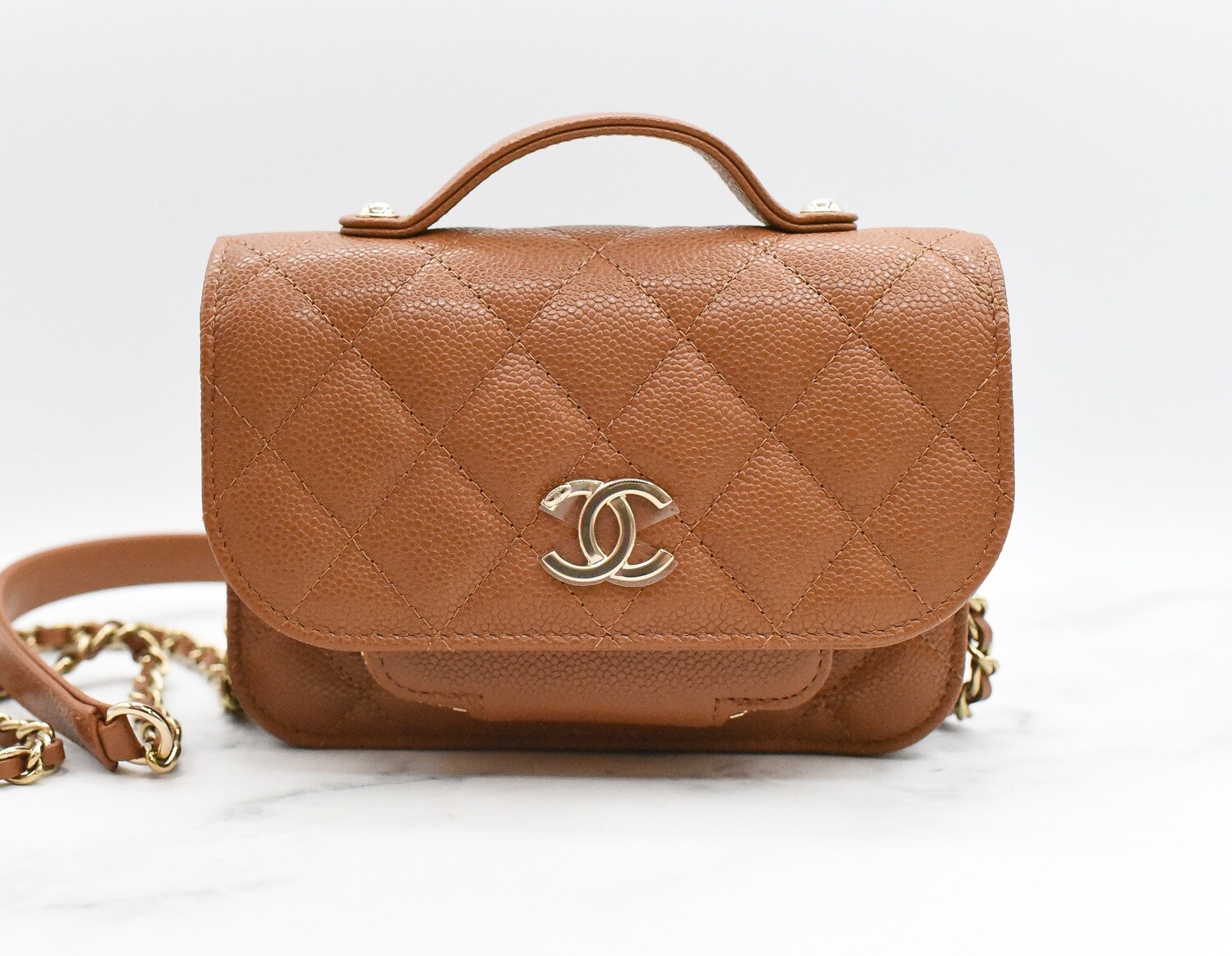 Chanel Business Affinity Clutch with Chain Flap, 23P Brown Caviar Leather  with Gold Hardware, New in Box WA001