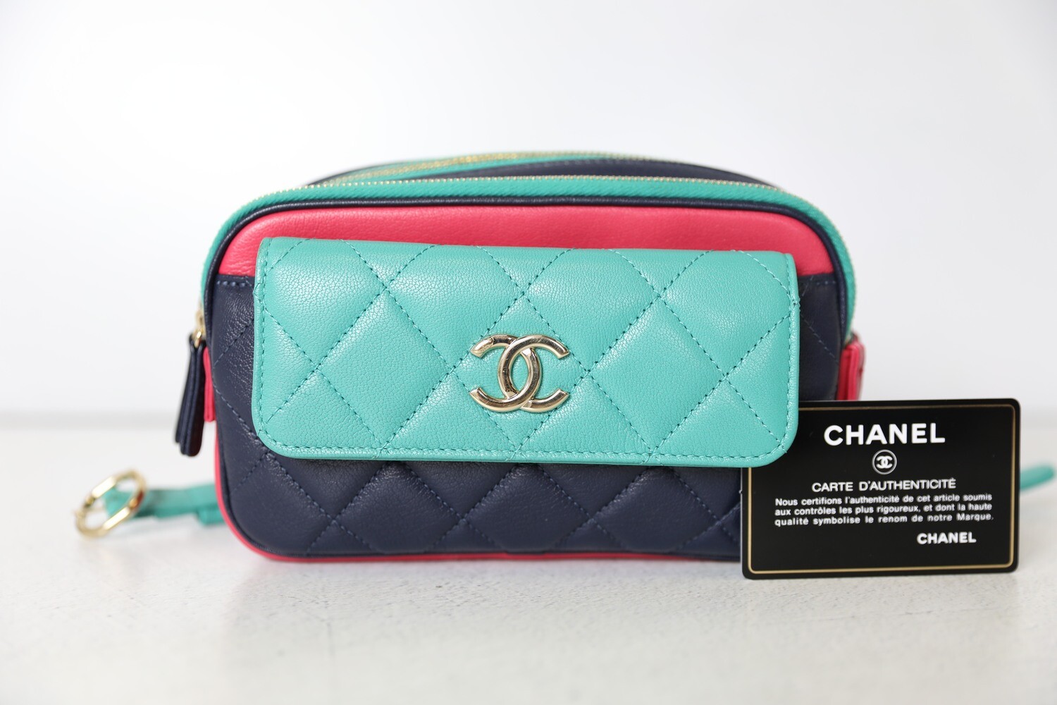Chanel Waist Bag, Tri Color Calfskin with Gold Hardware, Preowned in Box  WA001