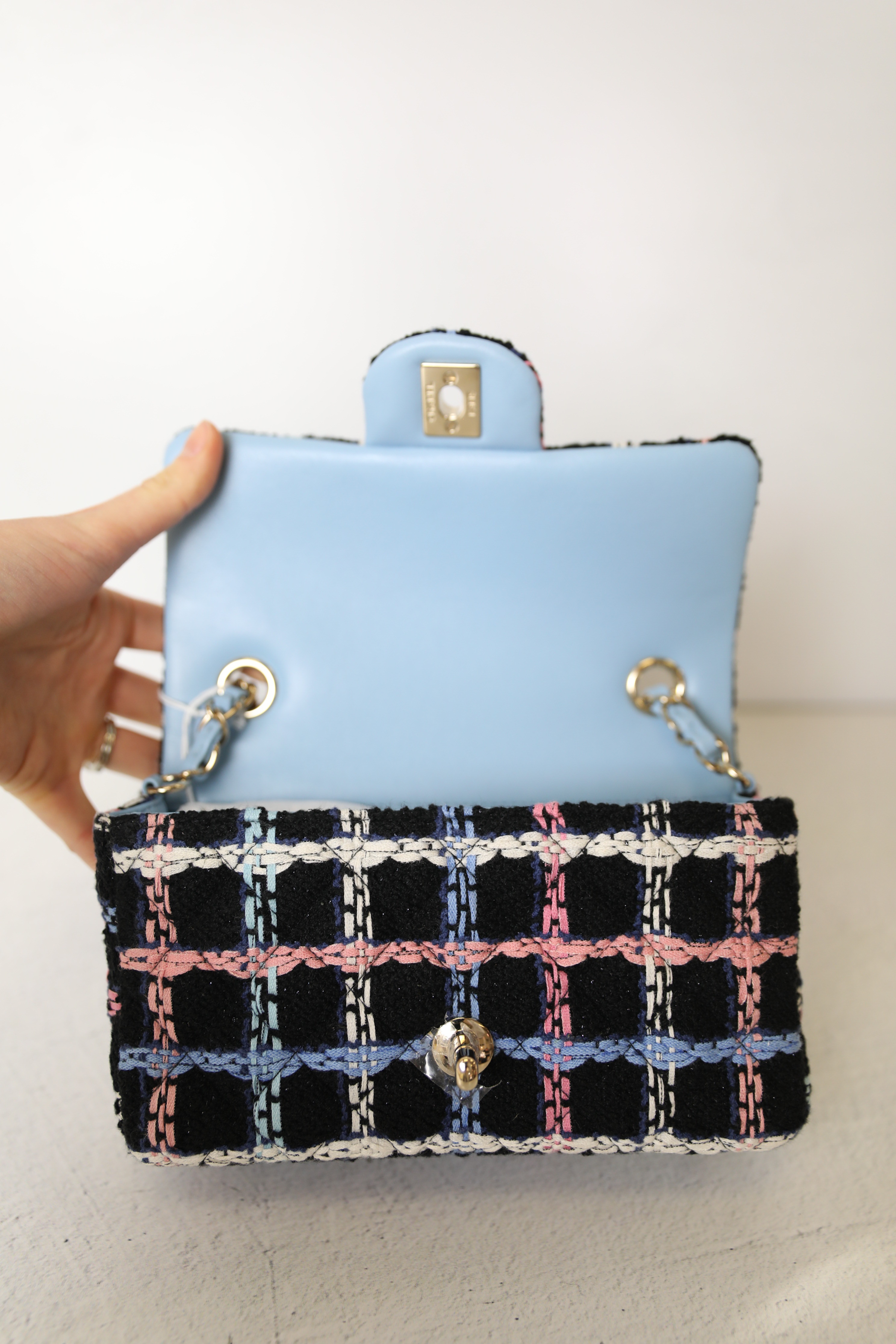 Chanel Mini Rectangular, Black with Pink/White/Blue Tweed Stitching,  Preowned in Box WA001 - Julia Rose Boston