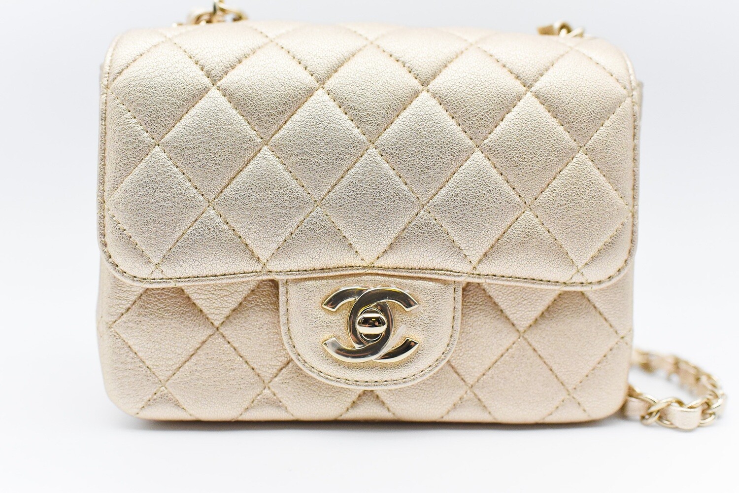 Chanel Mini Square, Gold Lambskin Leather, Gold Hardware, New in Box MA001