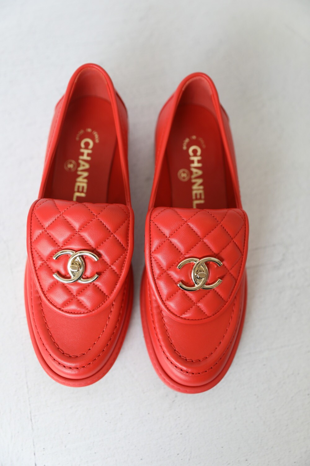 CHANEL Lambskin Quilted CC Turnlock Loafers 37 White 1322367