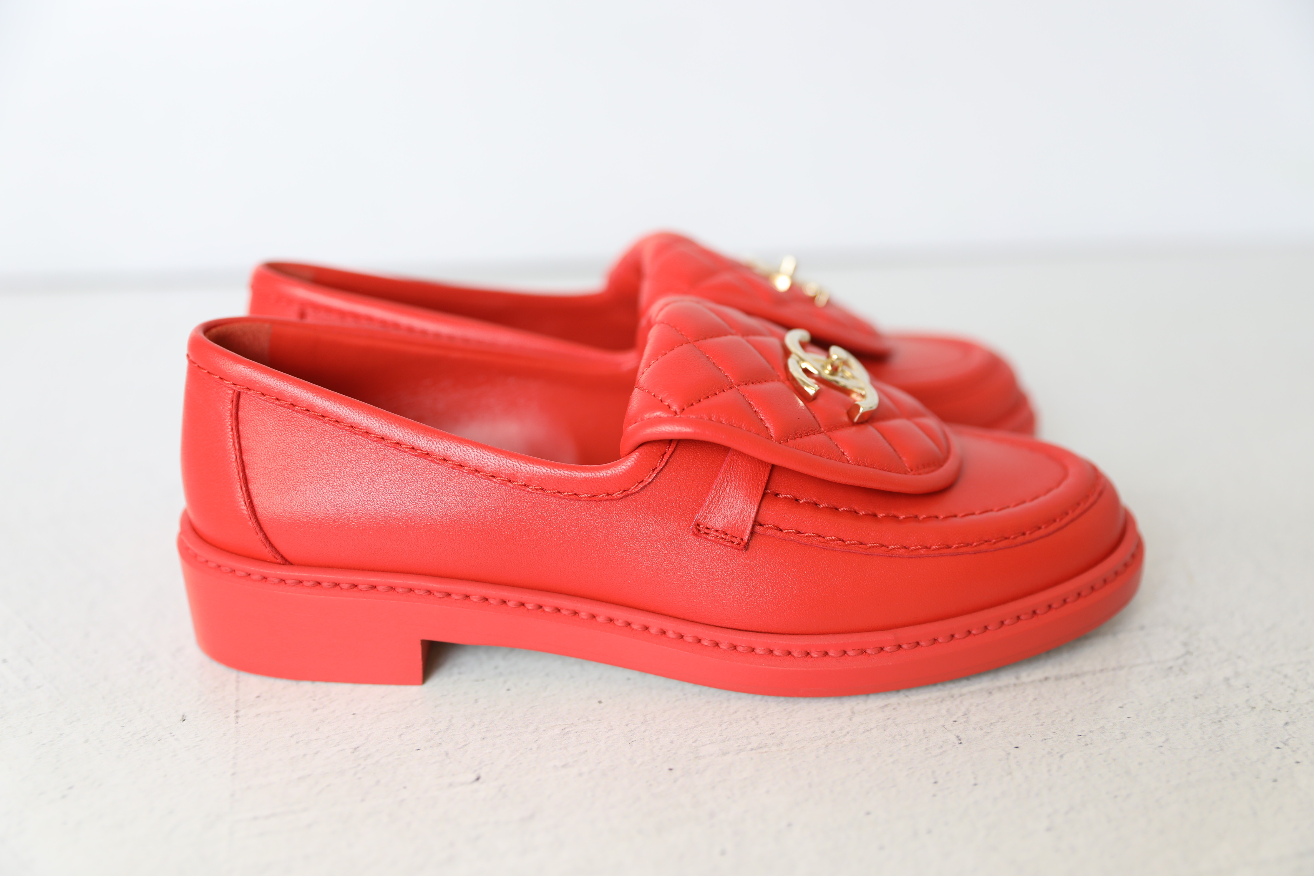 Chanel Turnlock Loafers, Red, Size 37, New in Box WA001