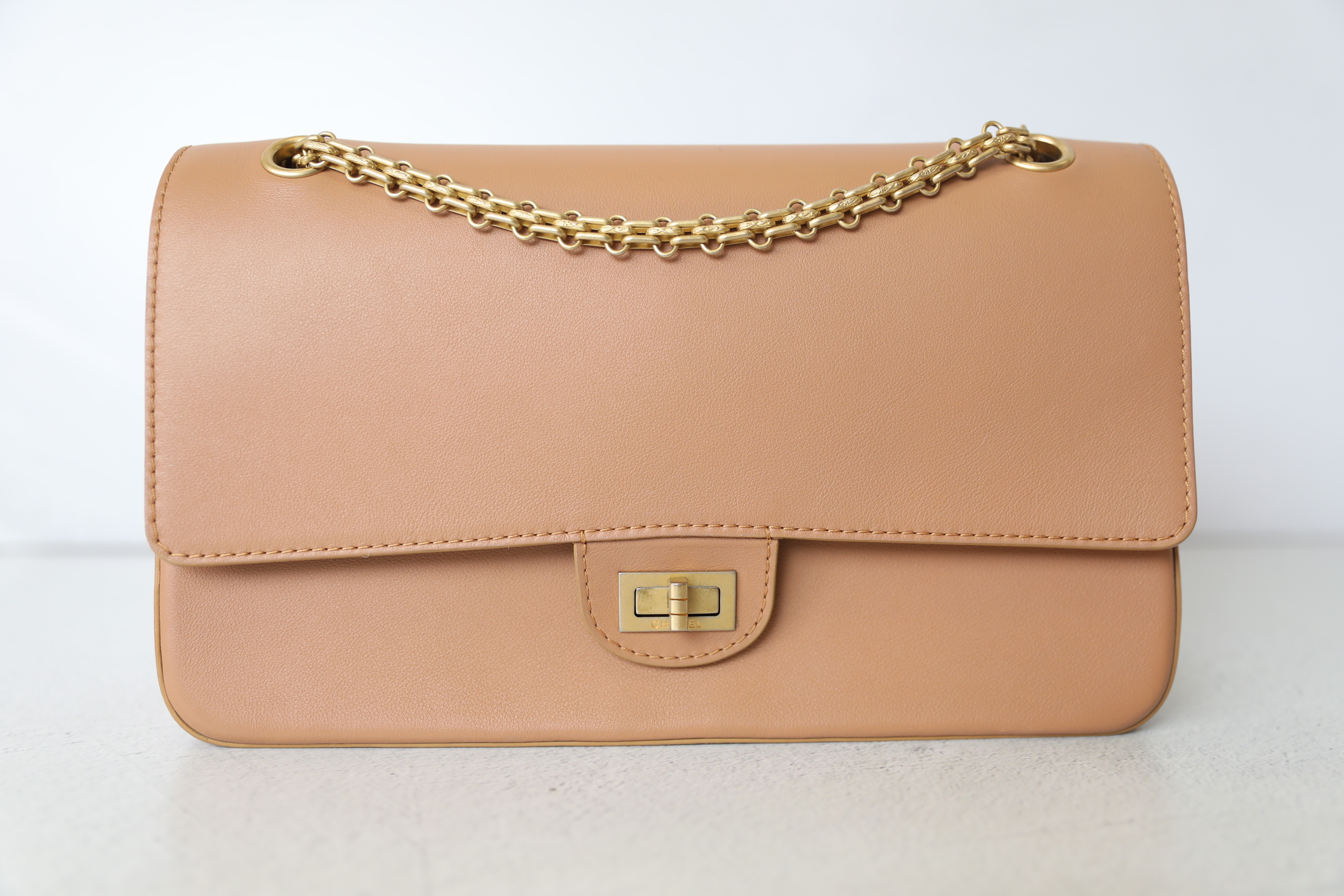Chanel Reissue 226, Tan Calfskin Leather with Brushed Gold