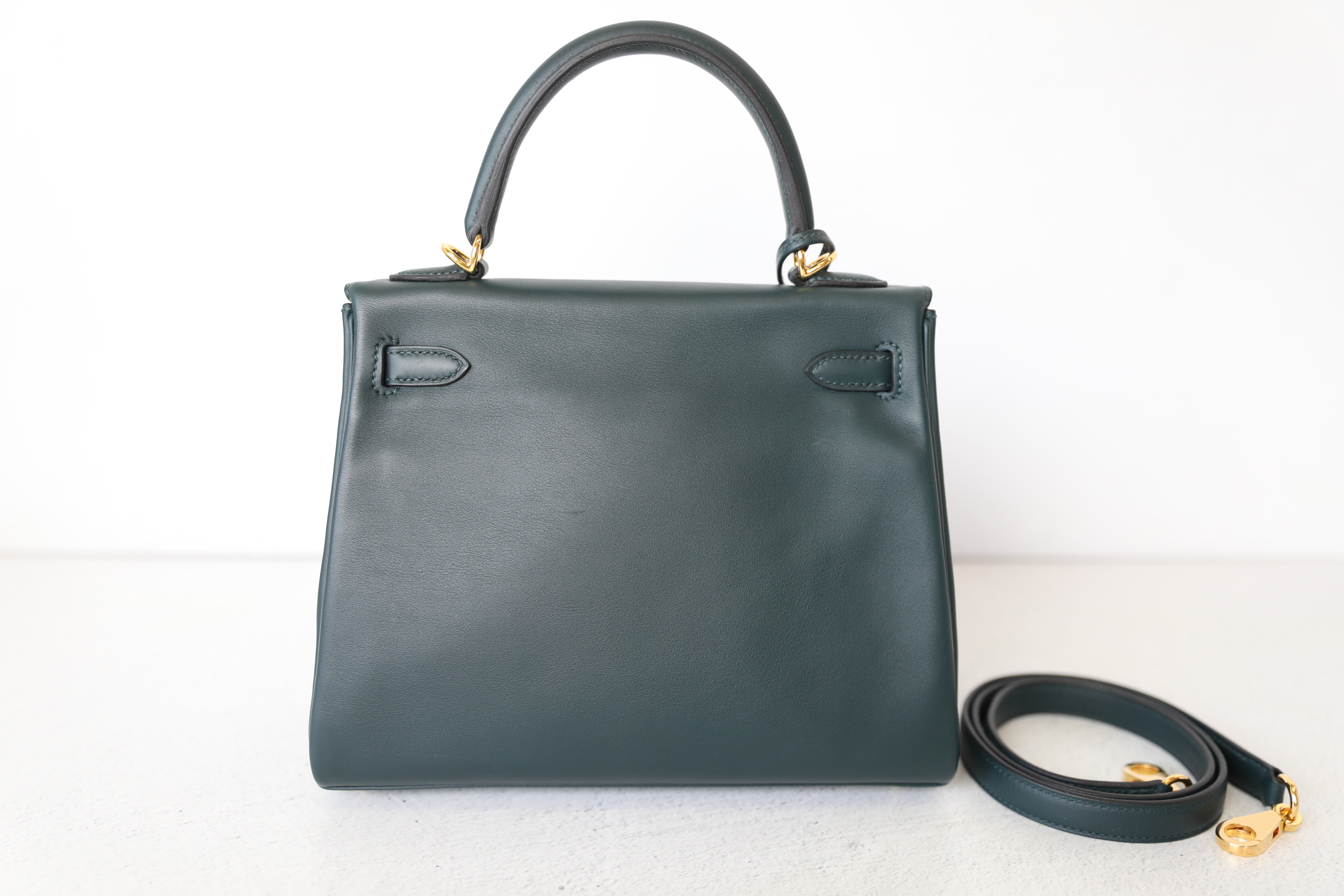Hermes Kelly 25, Dark Green Vert Cypress Swift Leather with Gold Hardware,  Z Stamp, 2021 Z Stamp, Preowned in Box WA001 - Julia Rose Boston